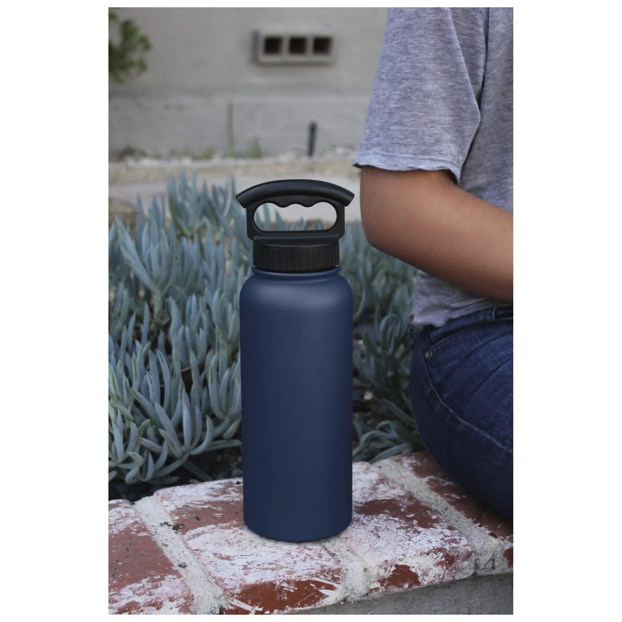 34oz Insulated Bottle with Wide Mouth 3-Finger Lid