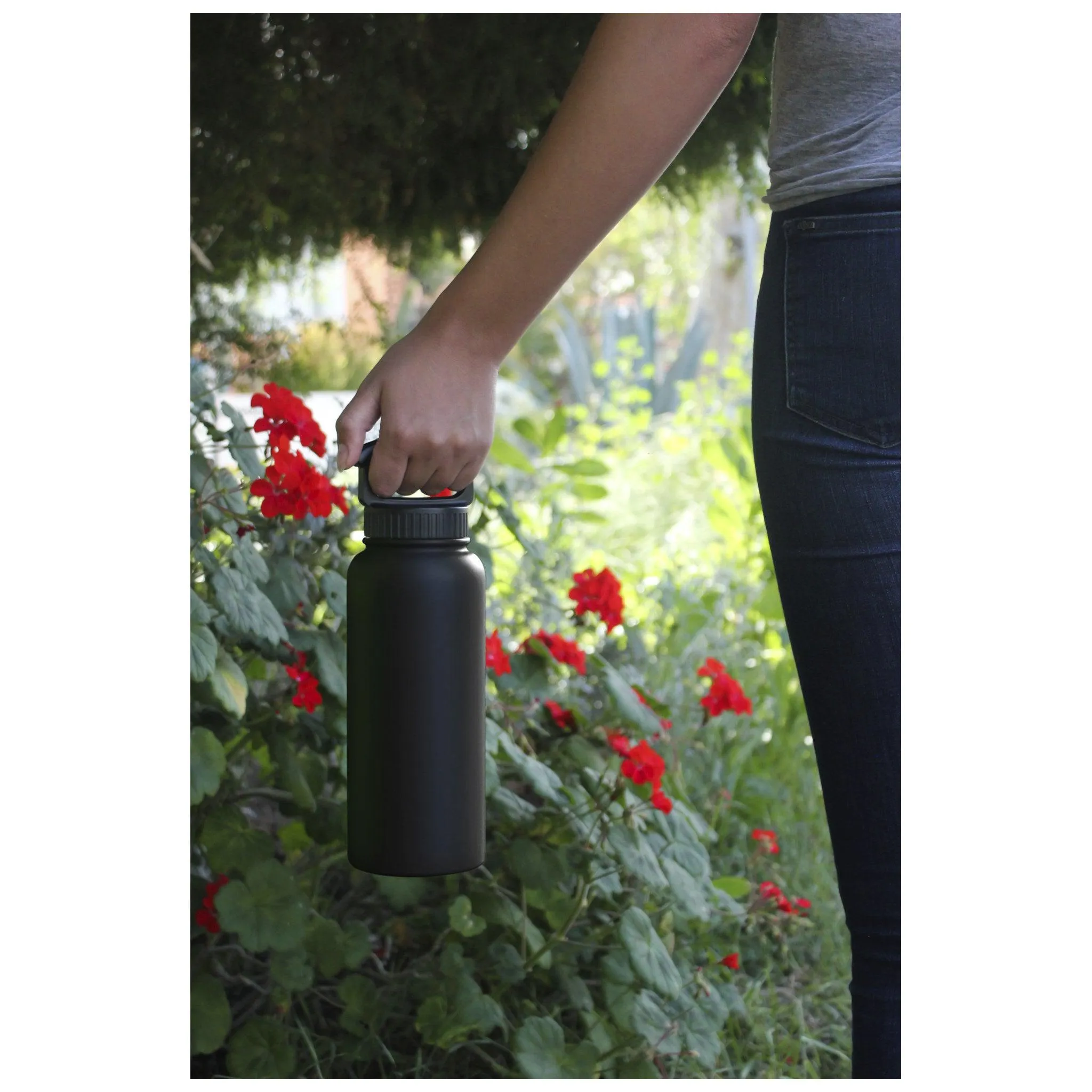 34oz Insulated Bottle with Wide Mouth 3-Finger Lid