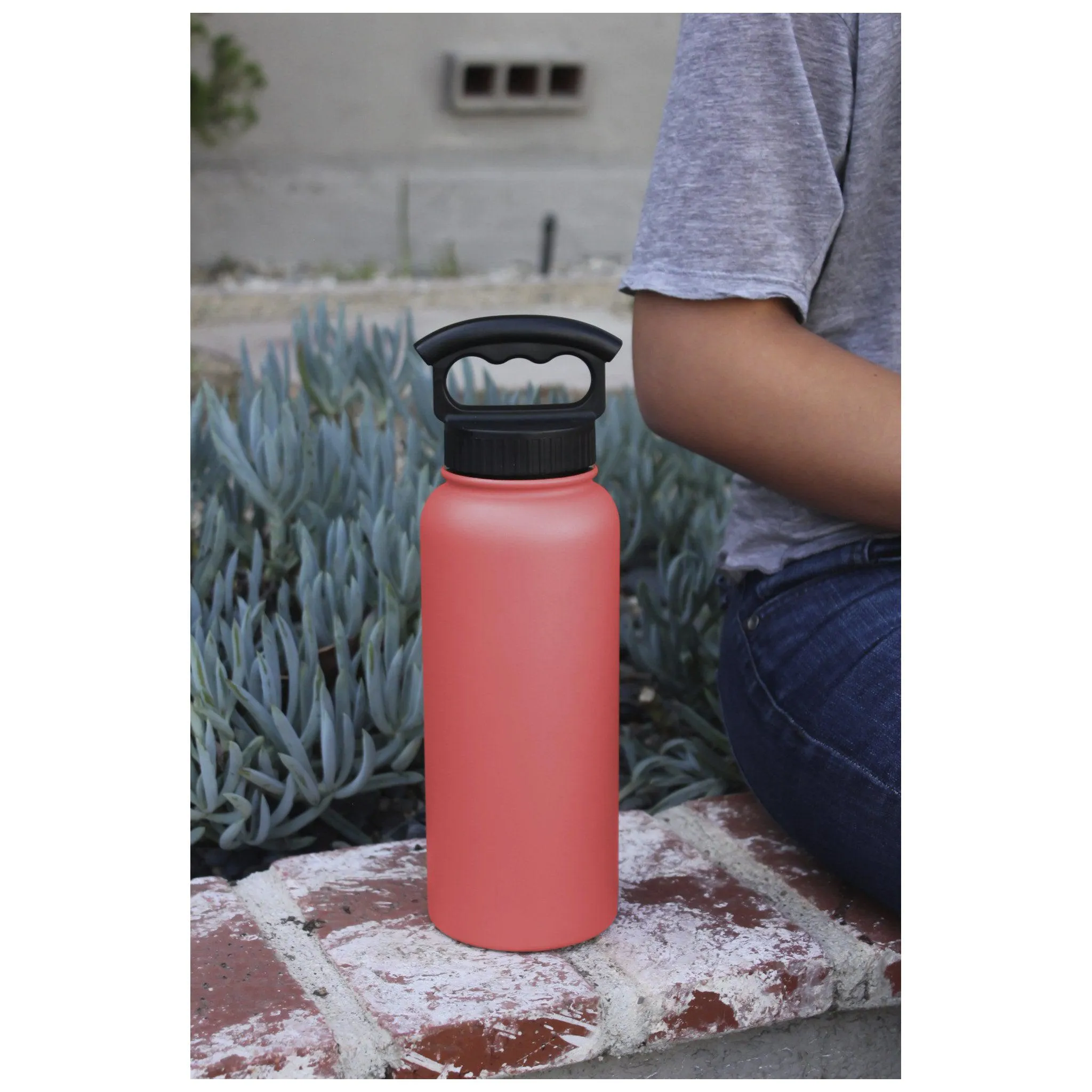 34oz Insulated Bottle with Wide Mouth 3-Finger Lid