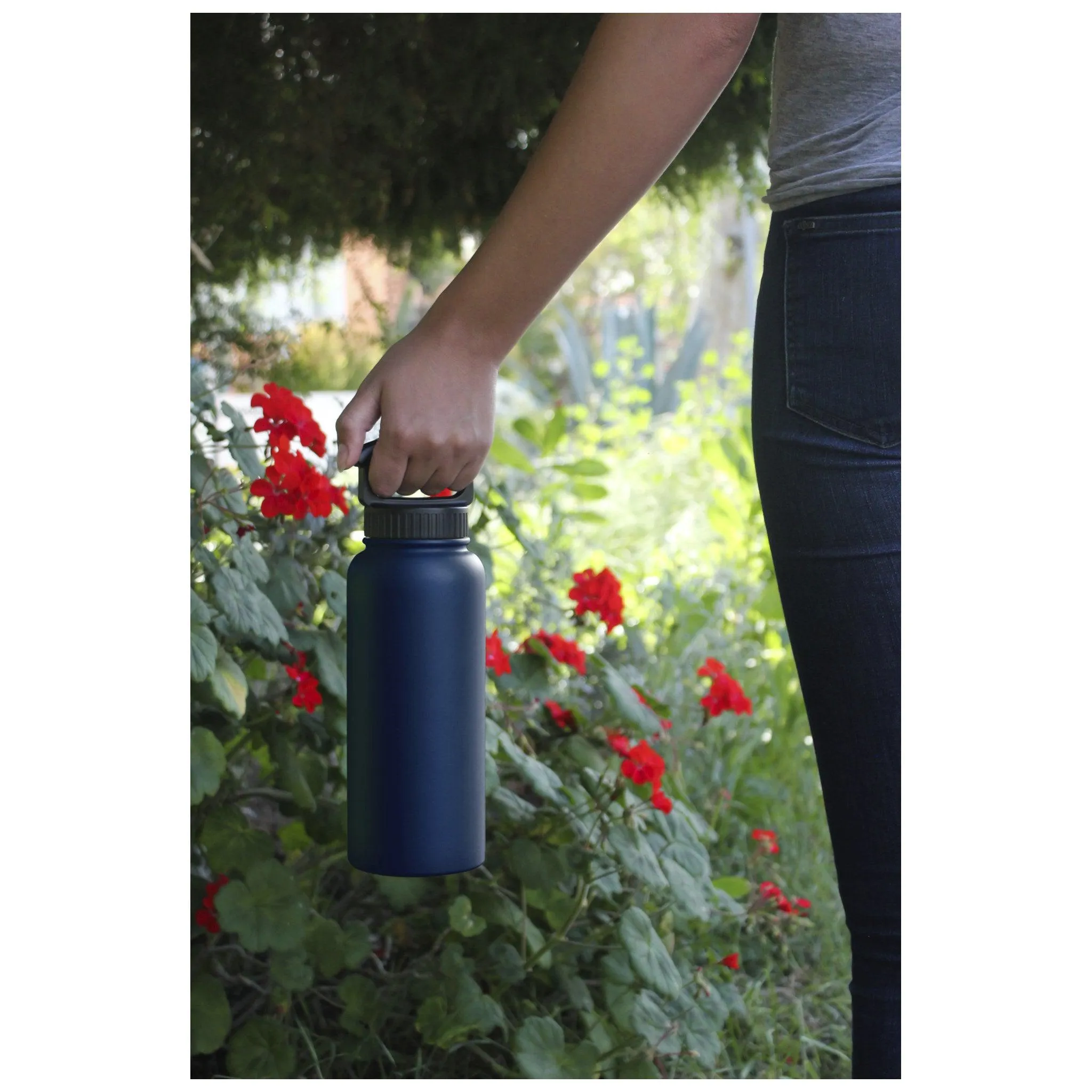 34oz Insulated Bottle with Wide Mouth 3-Finger Lid