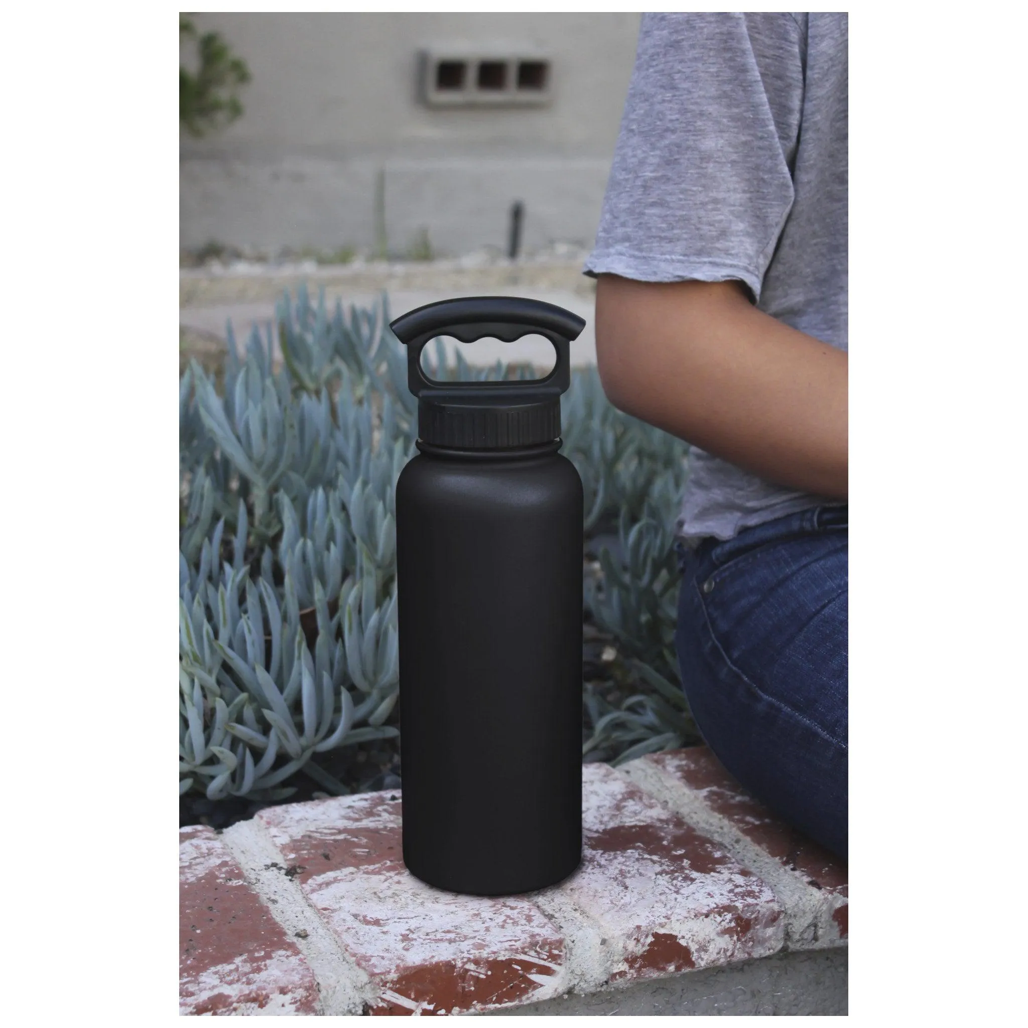 34oz Insulated Bottle with Wide Mouth 3-Finger Lid