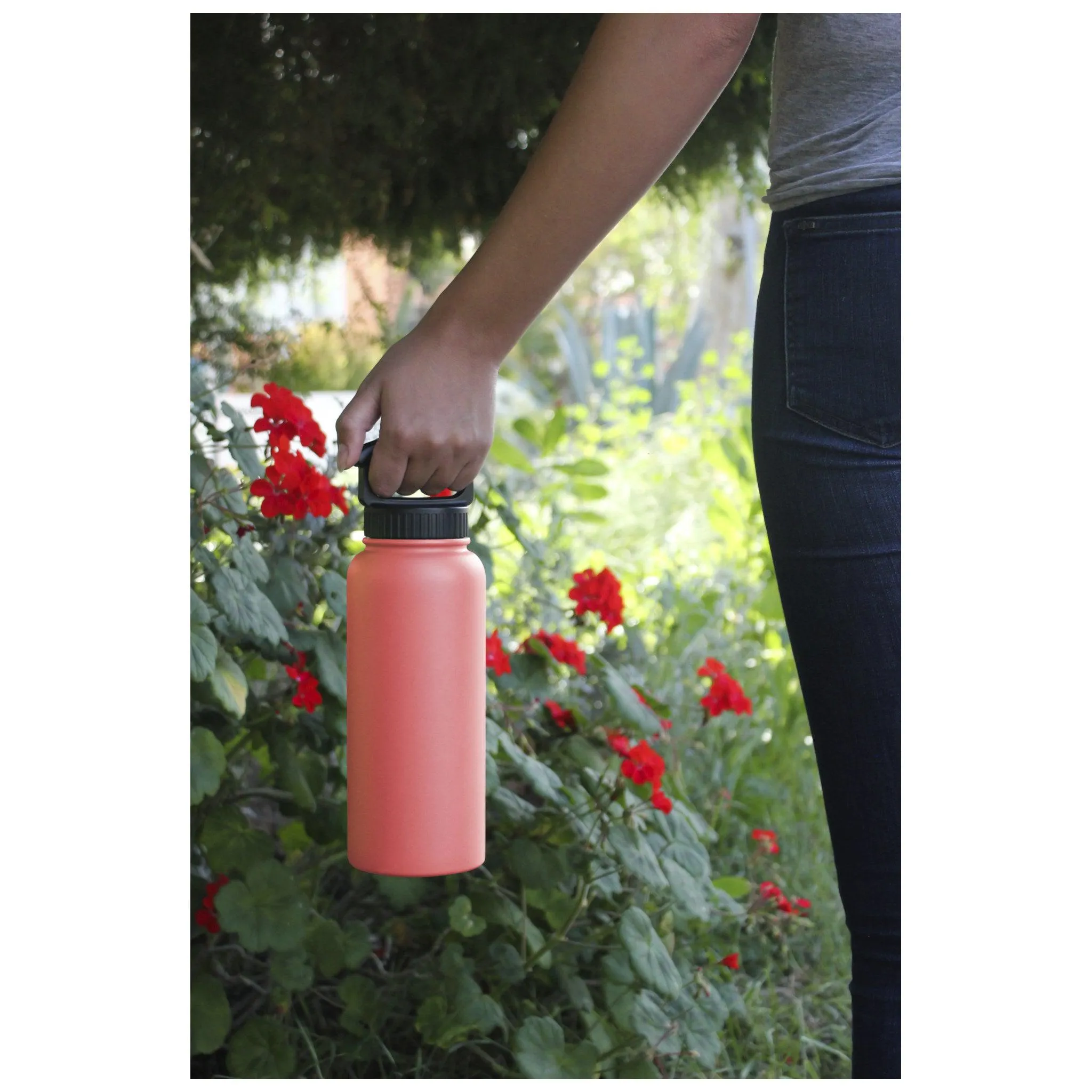 34oz Insulated Bottle with Wide Mouth 3-Finger Lid