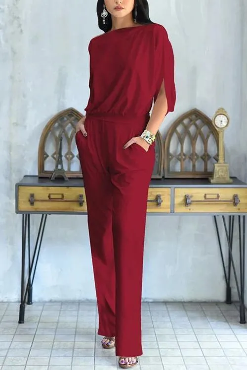 Batwing Sleeve Pockets Jumpsuits