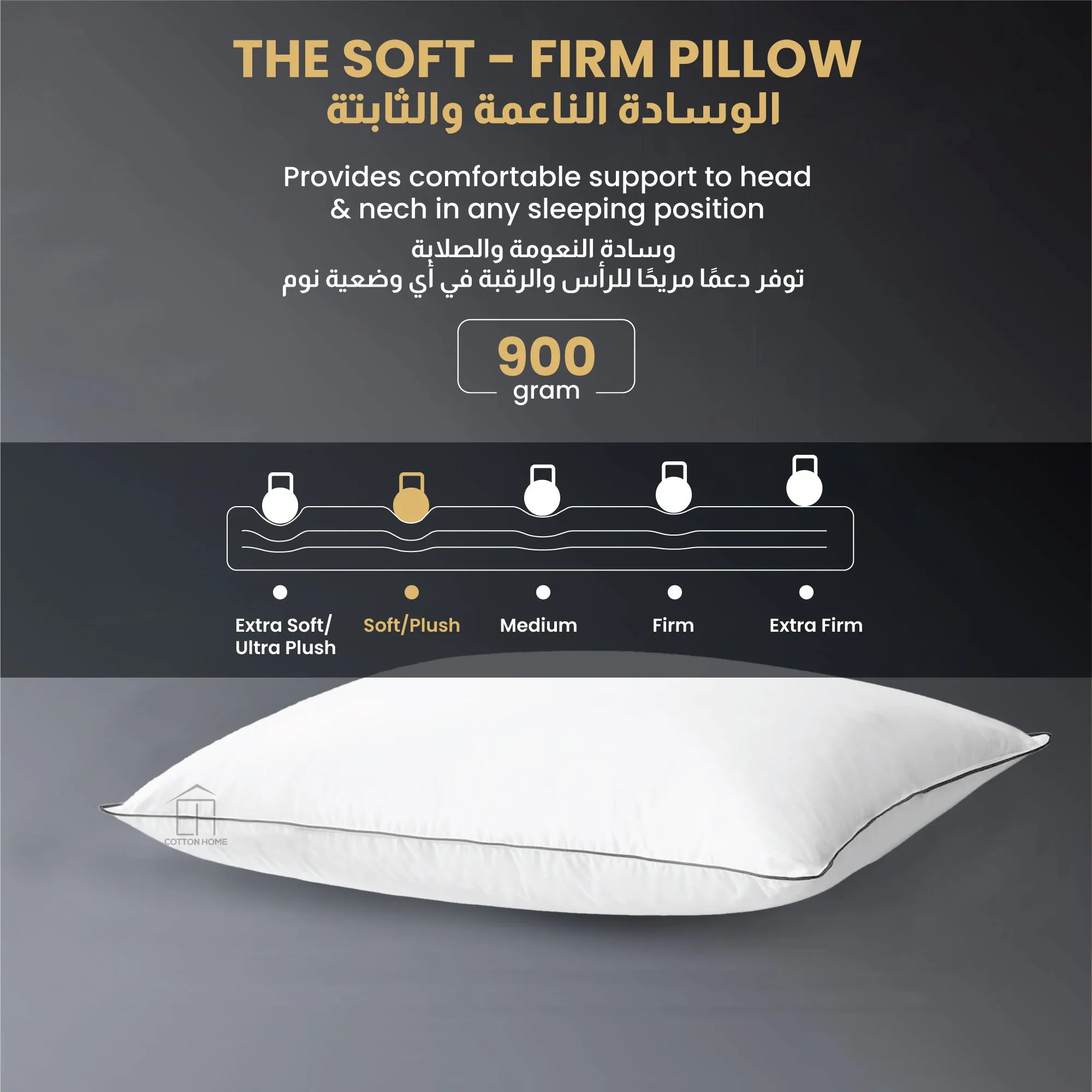 Beverly Side Sleeper Ultra Soft Pack of 2 Cotton Pillow with Gray Cord for Ultimate Support  50x75cm 1200grams