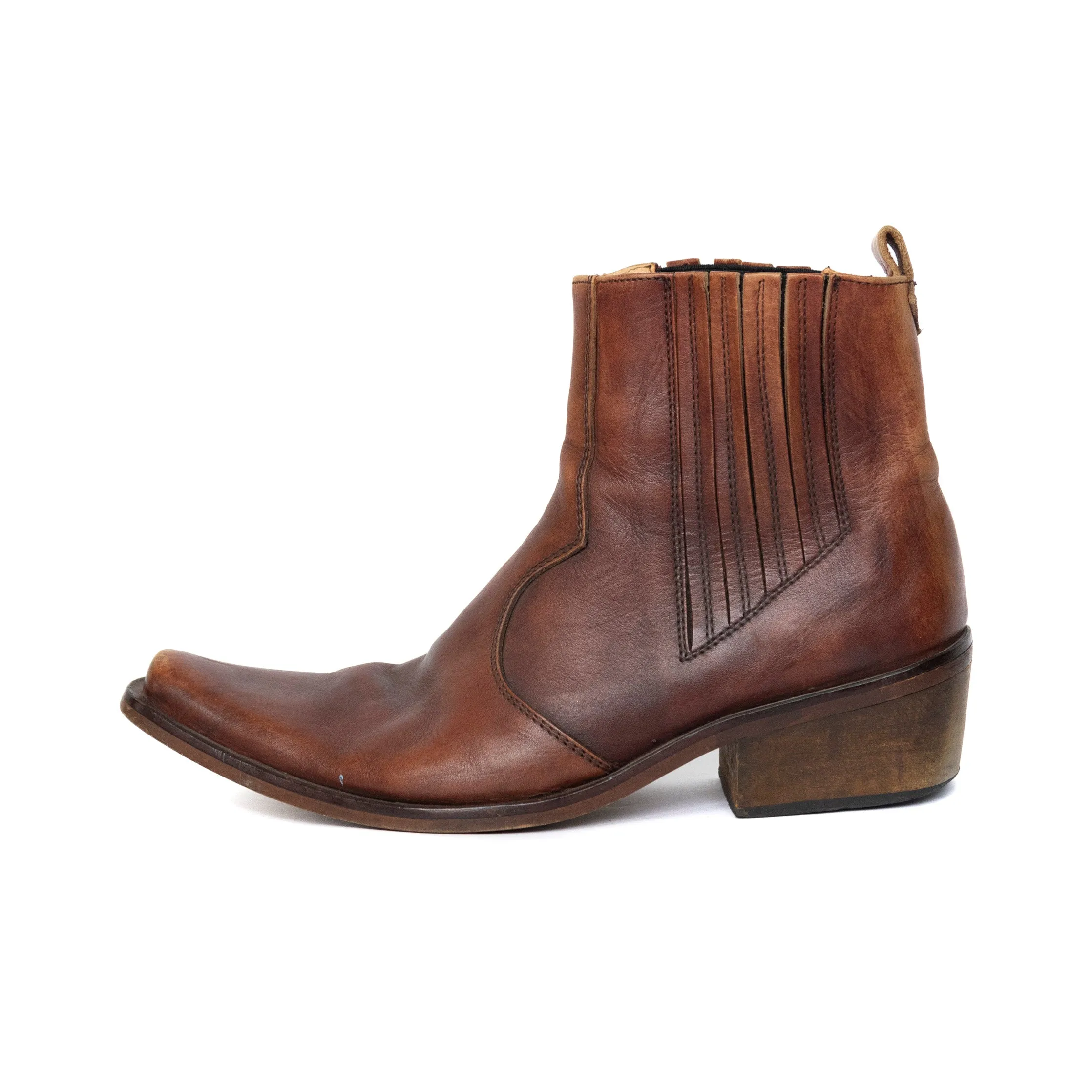 Brown Leather Calf Length Boots