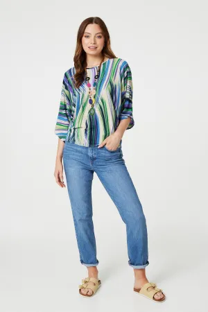 Brushstroke Print Top with Necklace