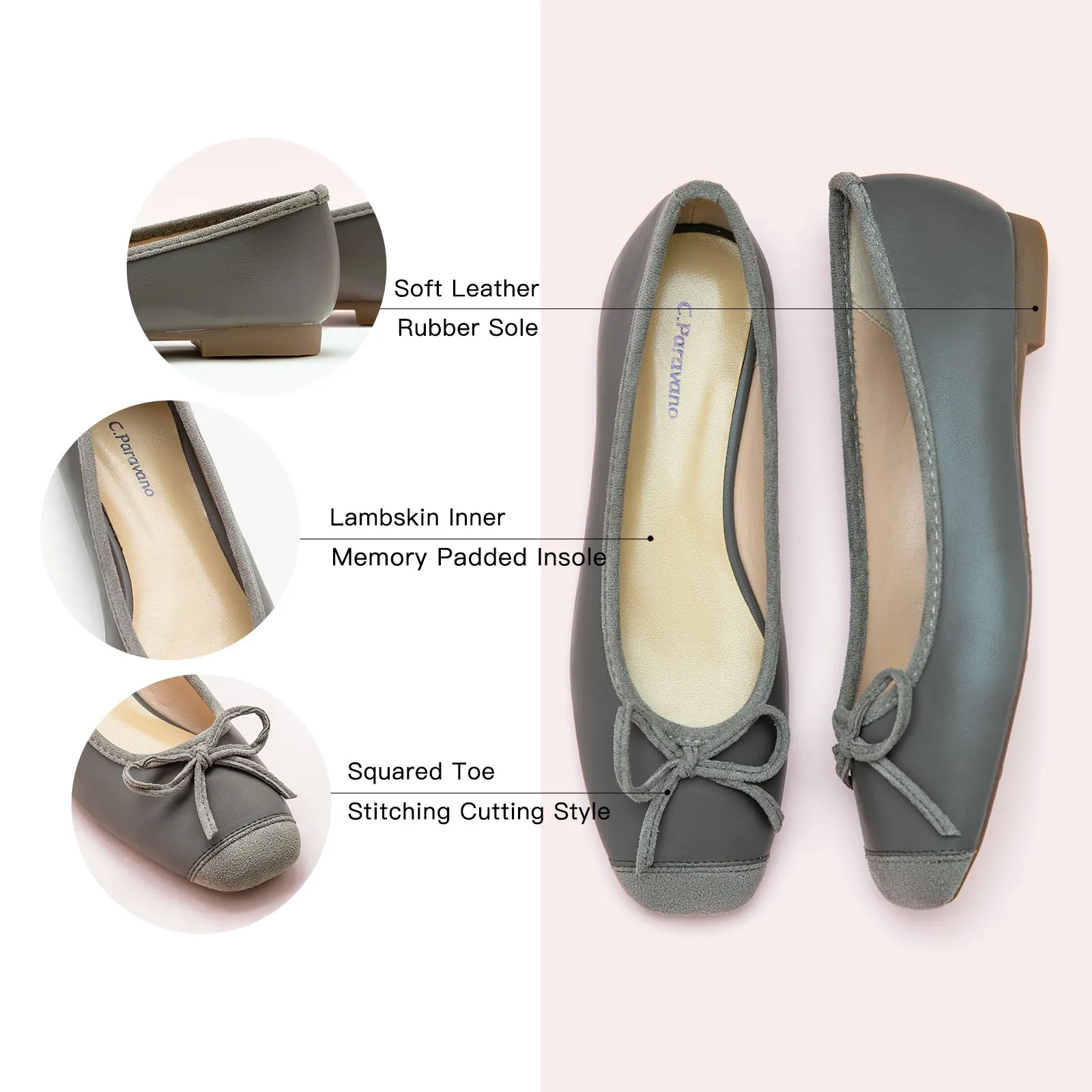 Cap-Toe Ballet Flats (Elena) Dark Grey