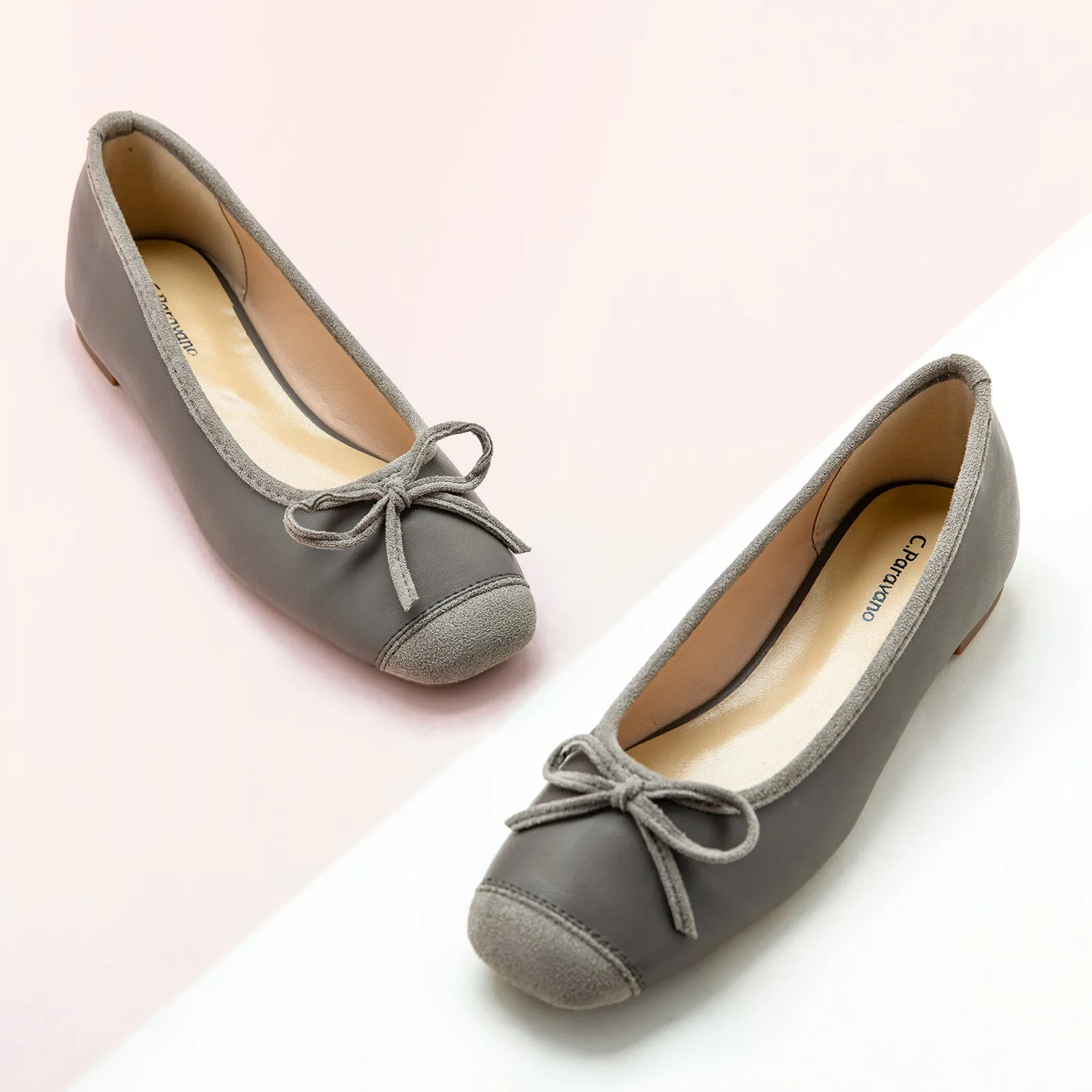 Cap-Toe Ballet Flats (Elena) Dark Grey