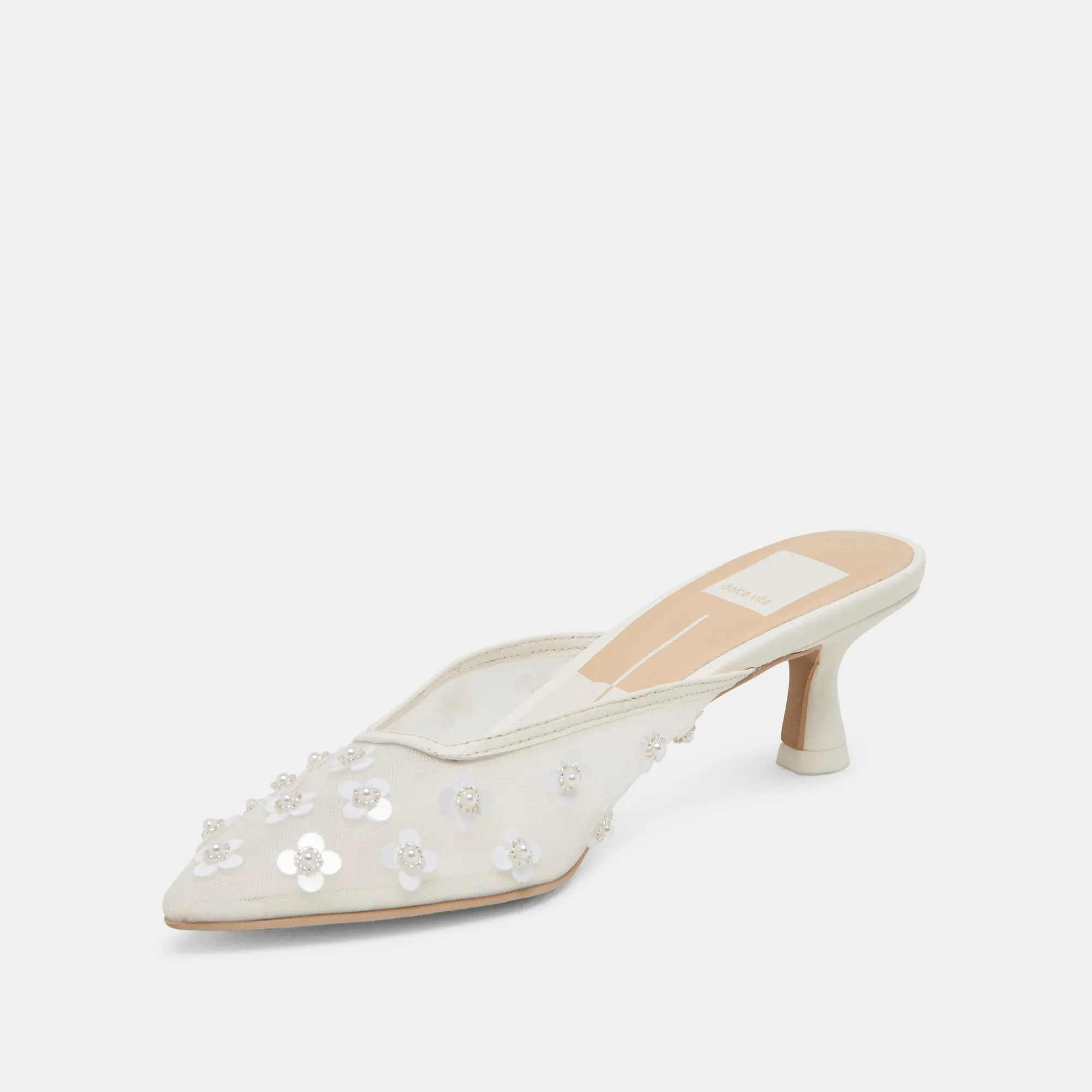 CLARA PEARL HEELS TRUE WHITE DAISY MESH