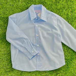 Classic Solid Blue Oxford Shirt with blue gingham accents