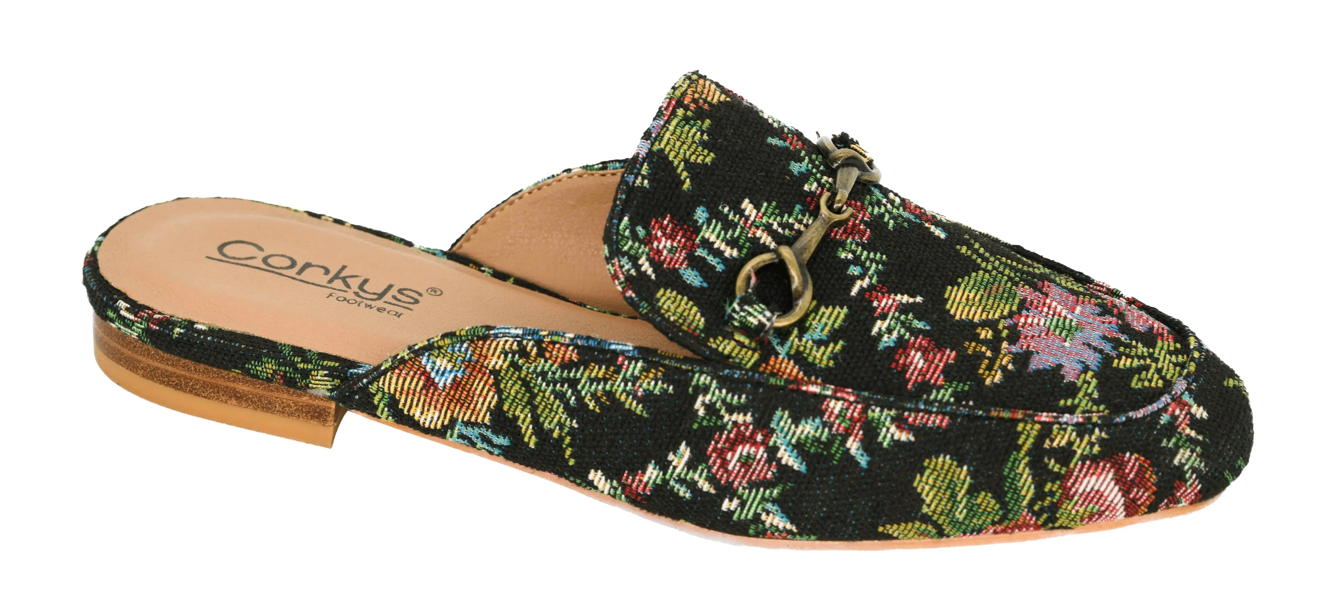 Corkys Charmer Black Floral Brocade Mules