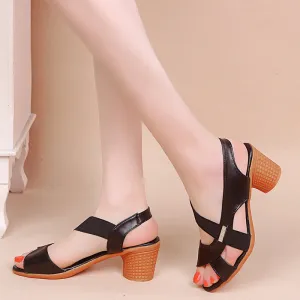 DEANWANGKT  Cross-Border Wholesale Women's Large Size Sandals Peep Toe Pu European and American Shoes Sleeve Fashion Kitten Heels Mom Sandals Female Summer 43