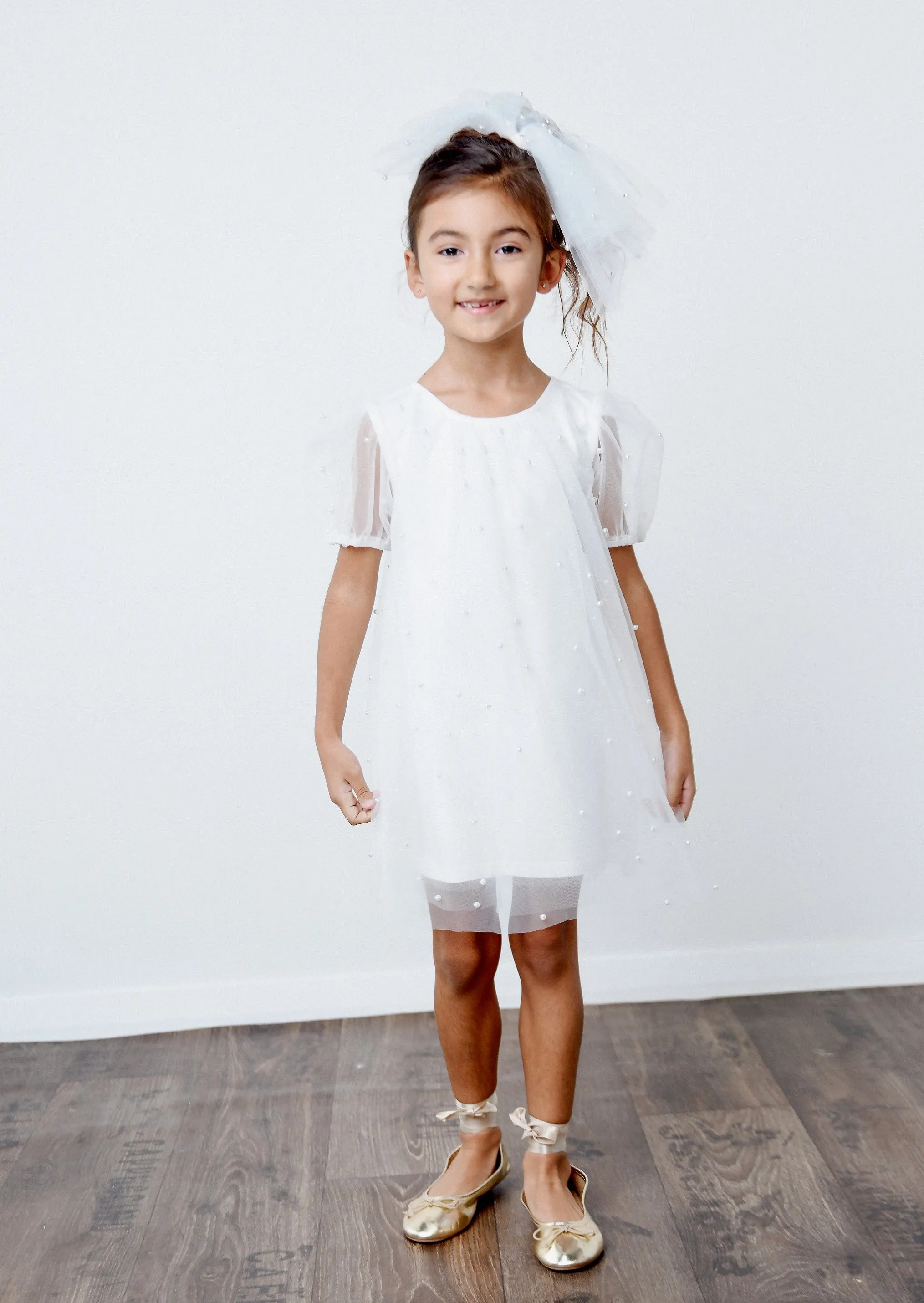 DOLLY® PEARL TULLE PUFF A-LINE DRESS white  ⚪