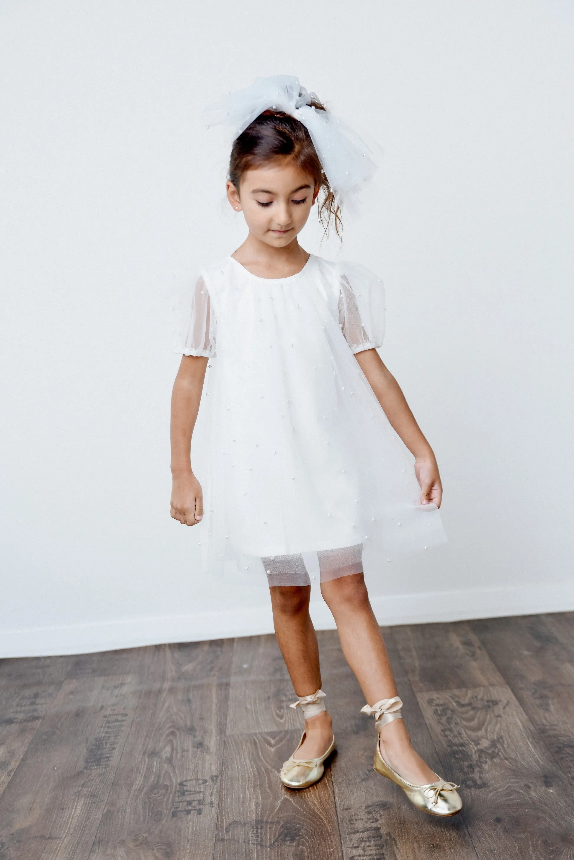 DOLLY® PEARL TULLE PUFF A-LINE DRESS white  ⚪