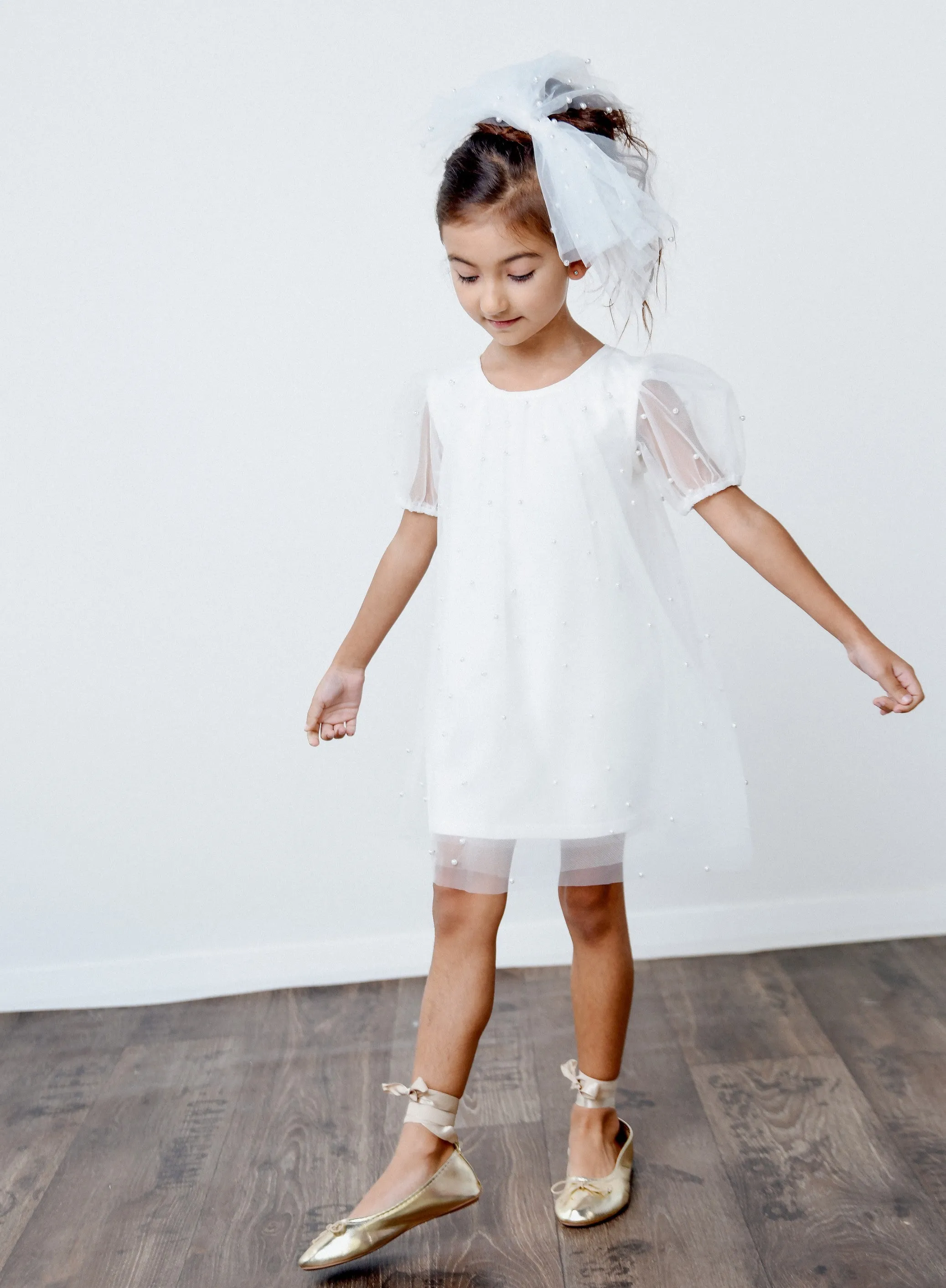 DOLLY® PEARL TULLE PUFF A-LINE DRESS white  ⚪