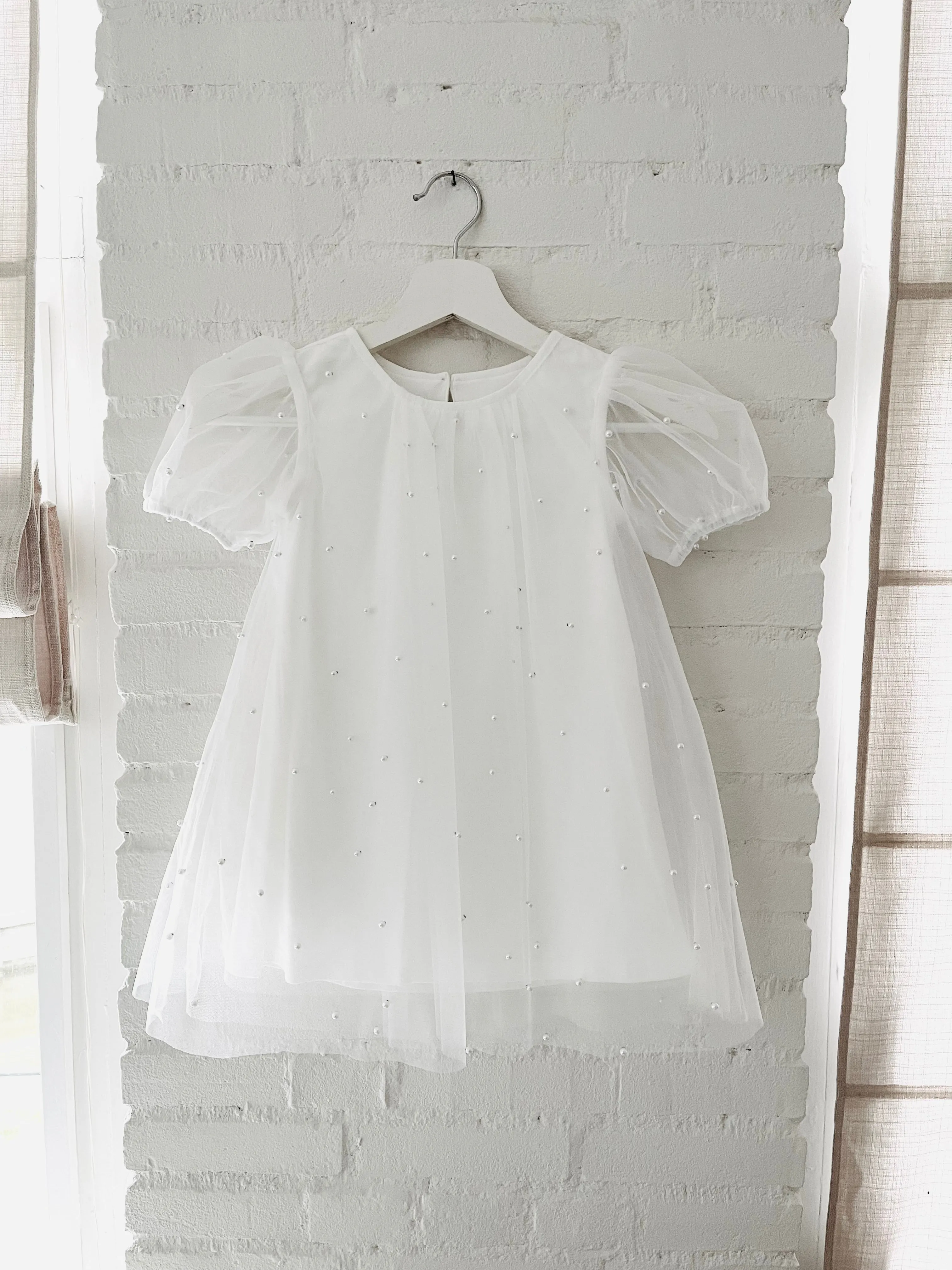 DOLLY® PEARL TULLE PUFF A-LINE DRESS white  ⚪