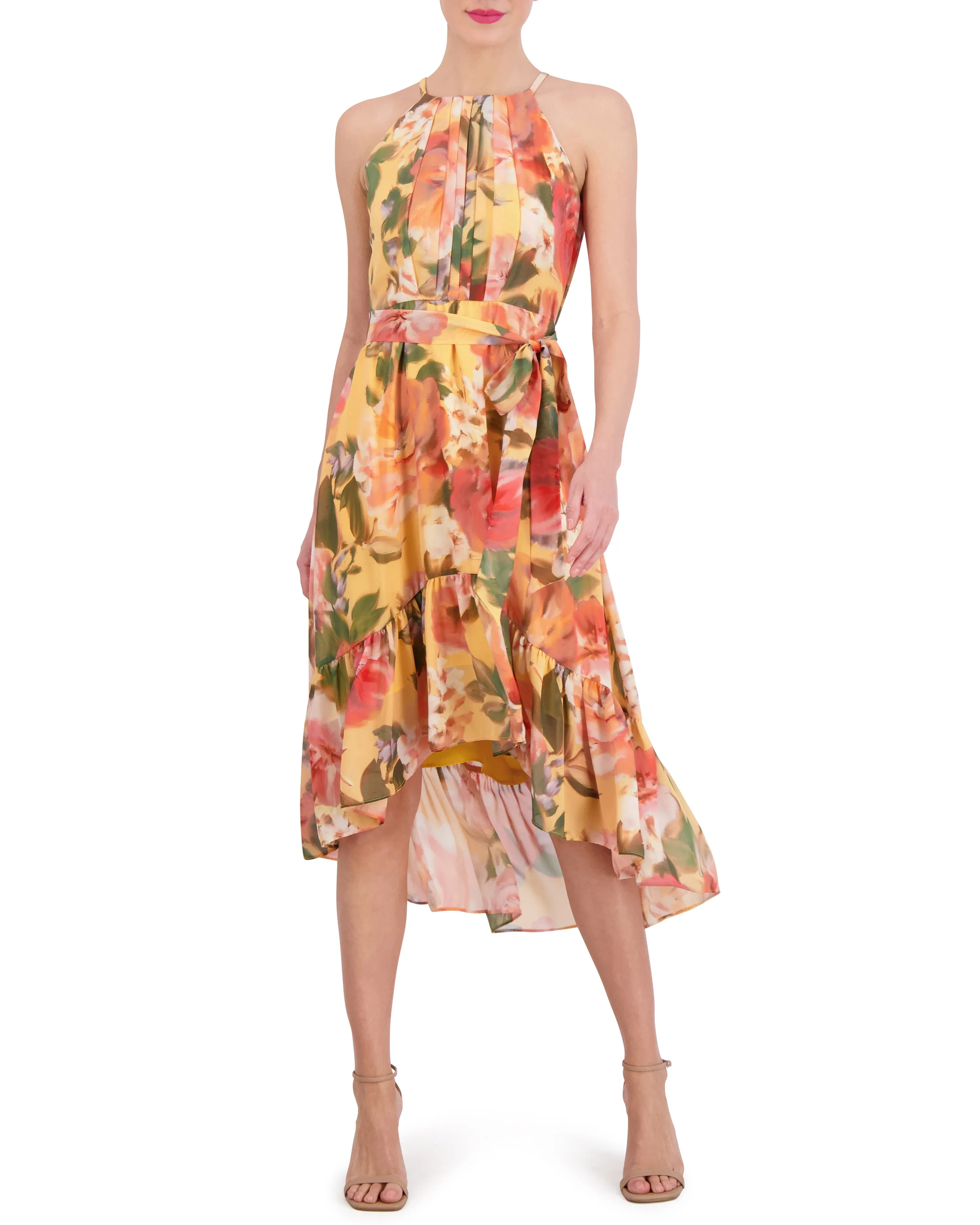 Floral-Print High-Low Midi Dress