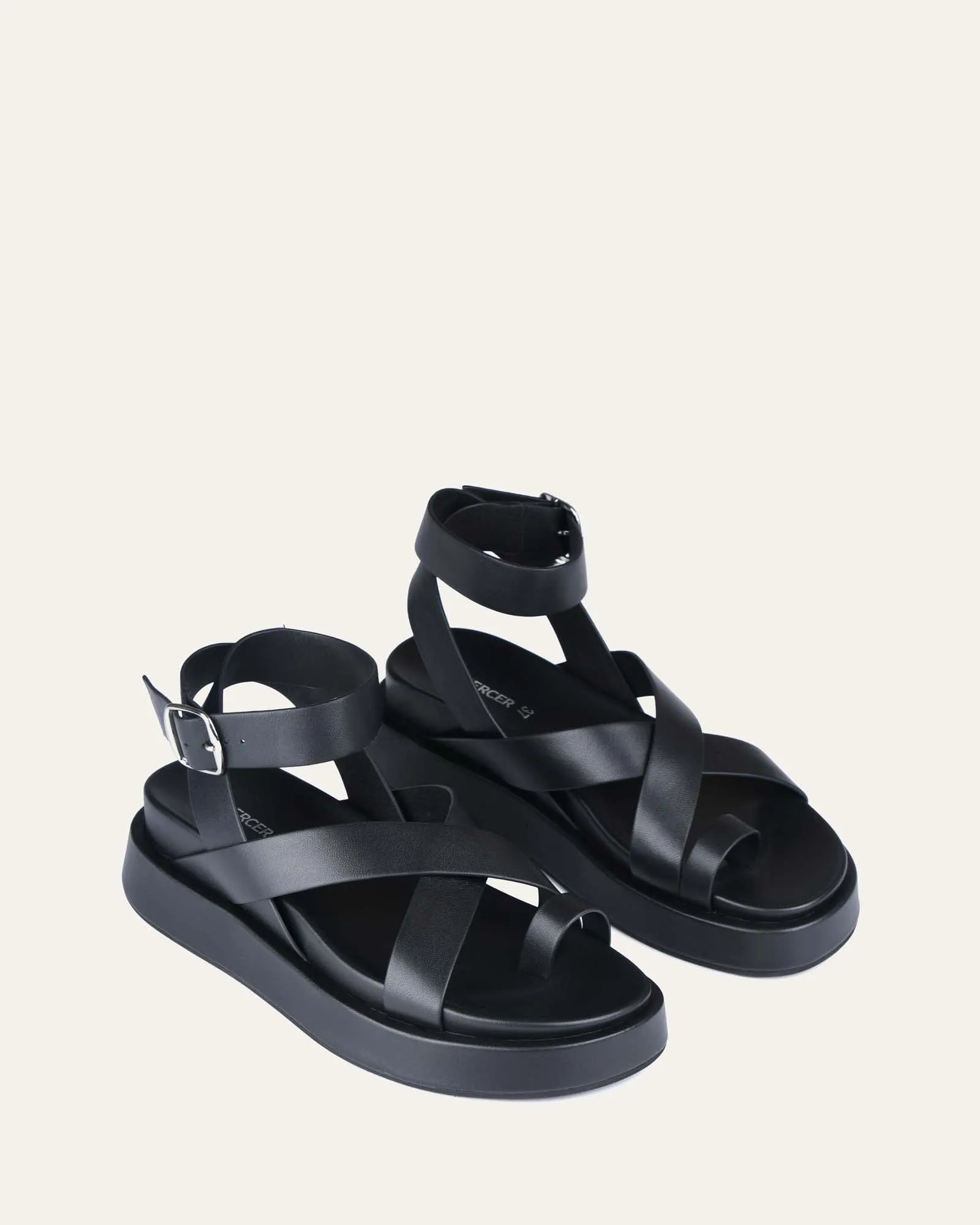 MACK FLAT SANDALS BLACK LEATHER