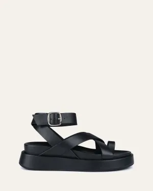 MACK FLAT SANDALS BLACK LEATHER