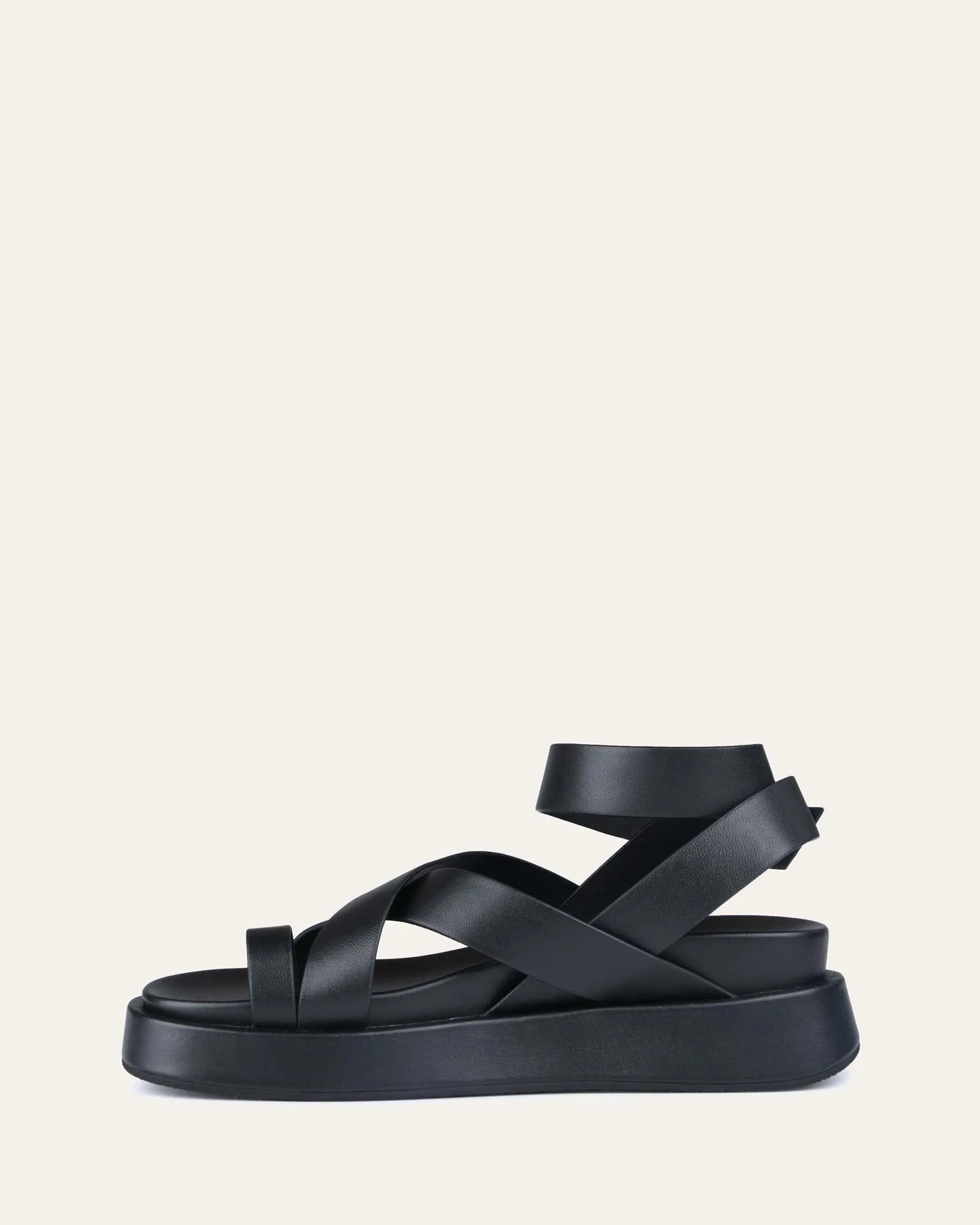 MACK FLAT SANDALS BLACK LEATHER