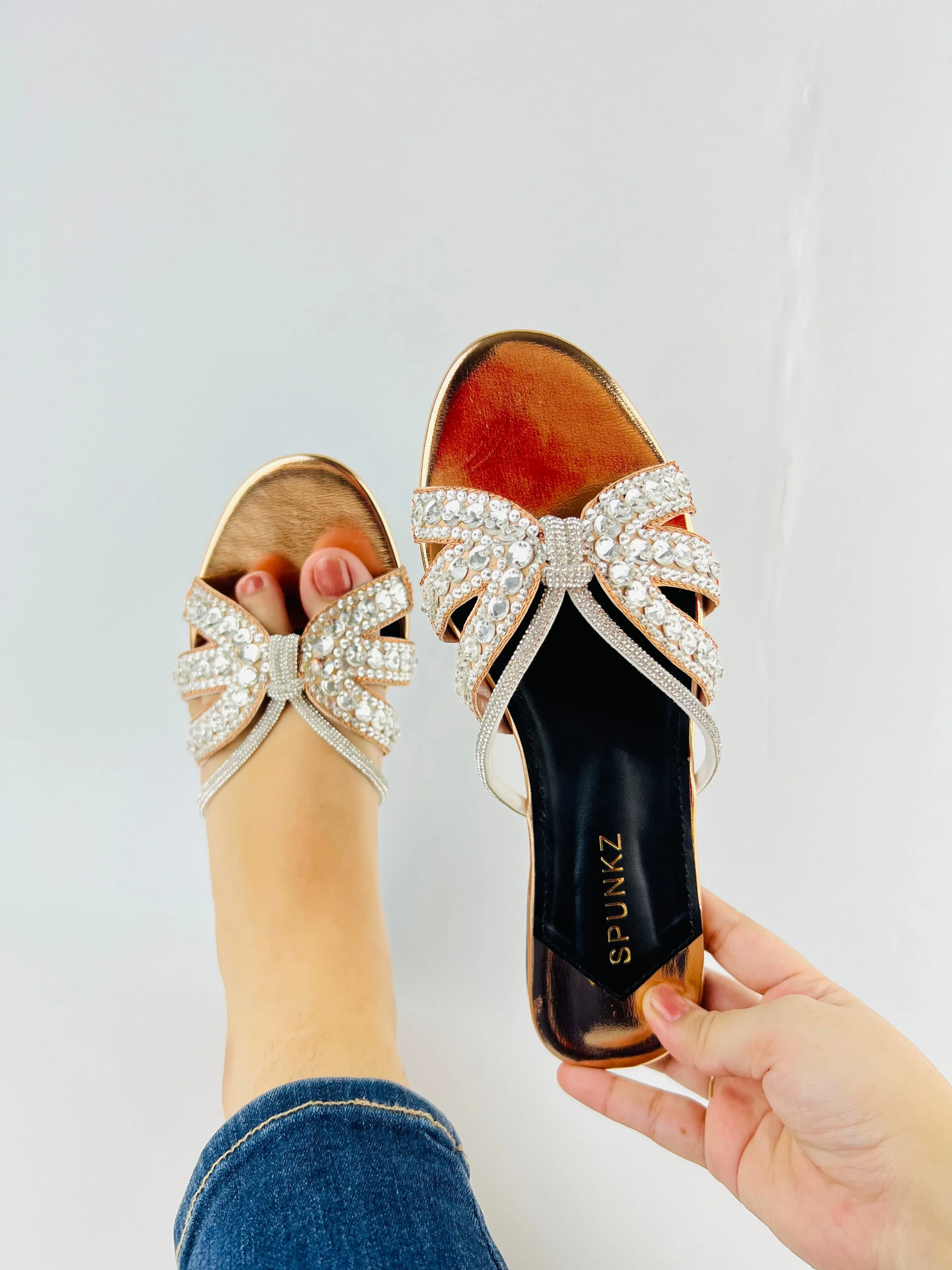 Natasha Strappy Rhinestones Slide Flats