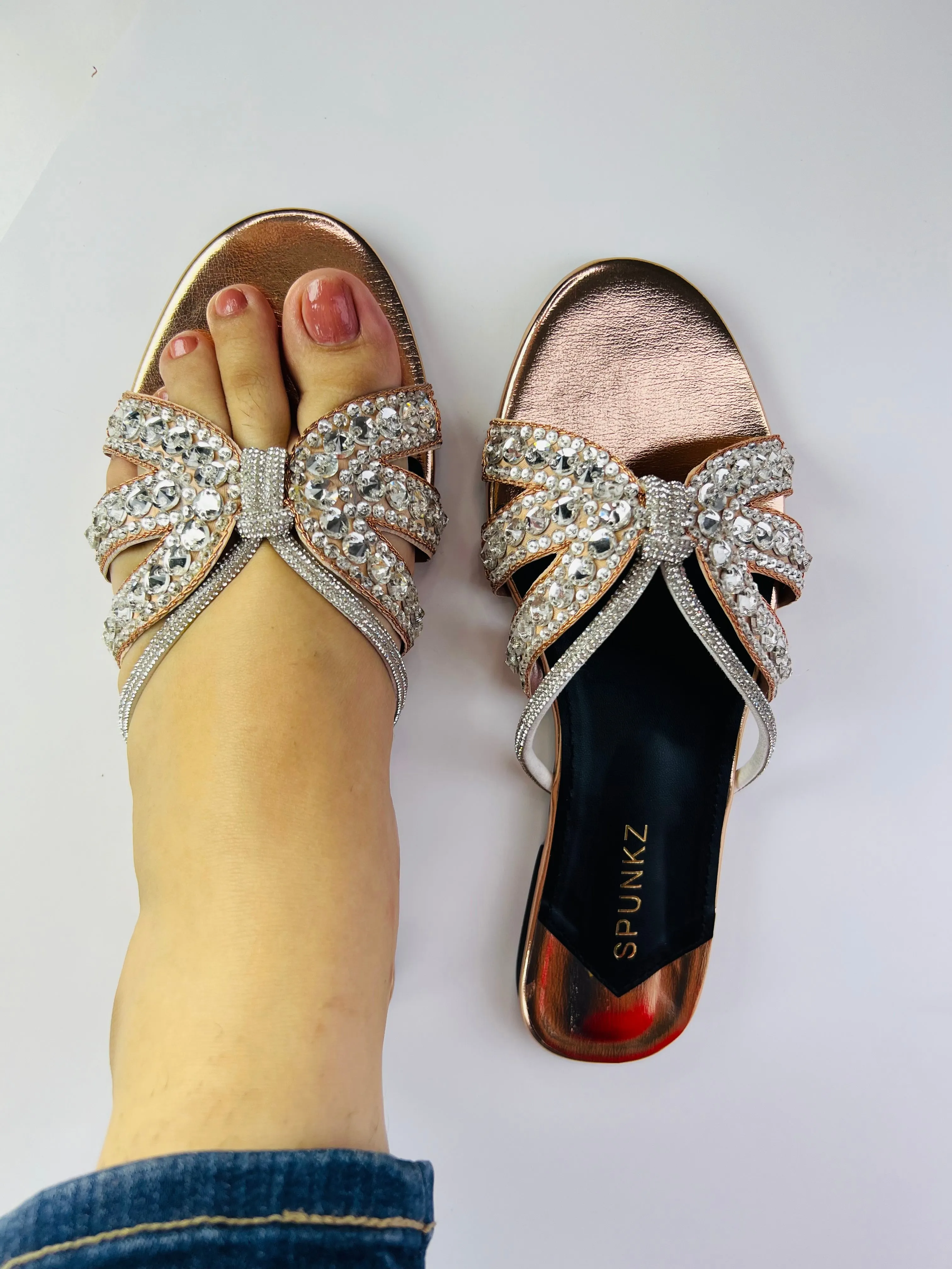 Natasha Strappy Rhinestones Slide Flats