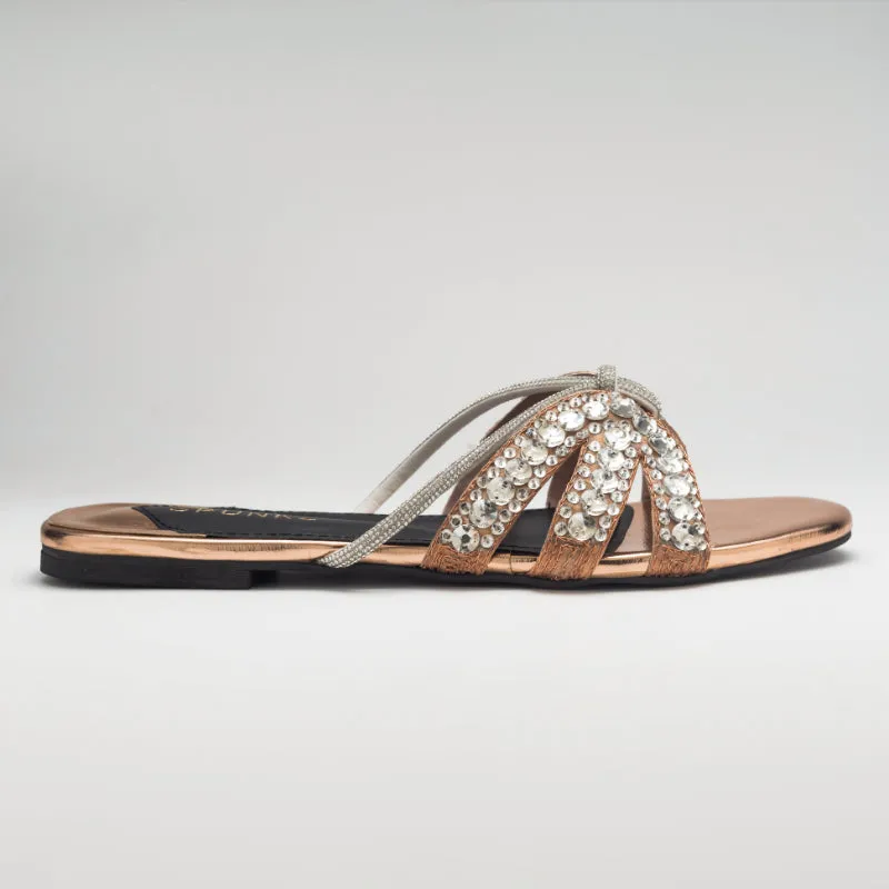 Natasha Strappy Rhinestones Slide Flats