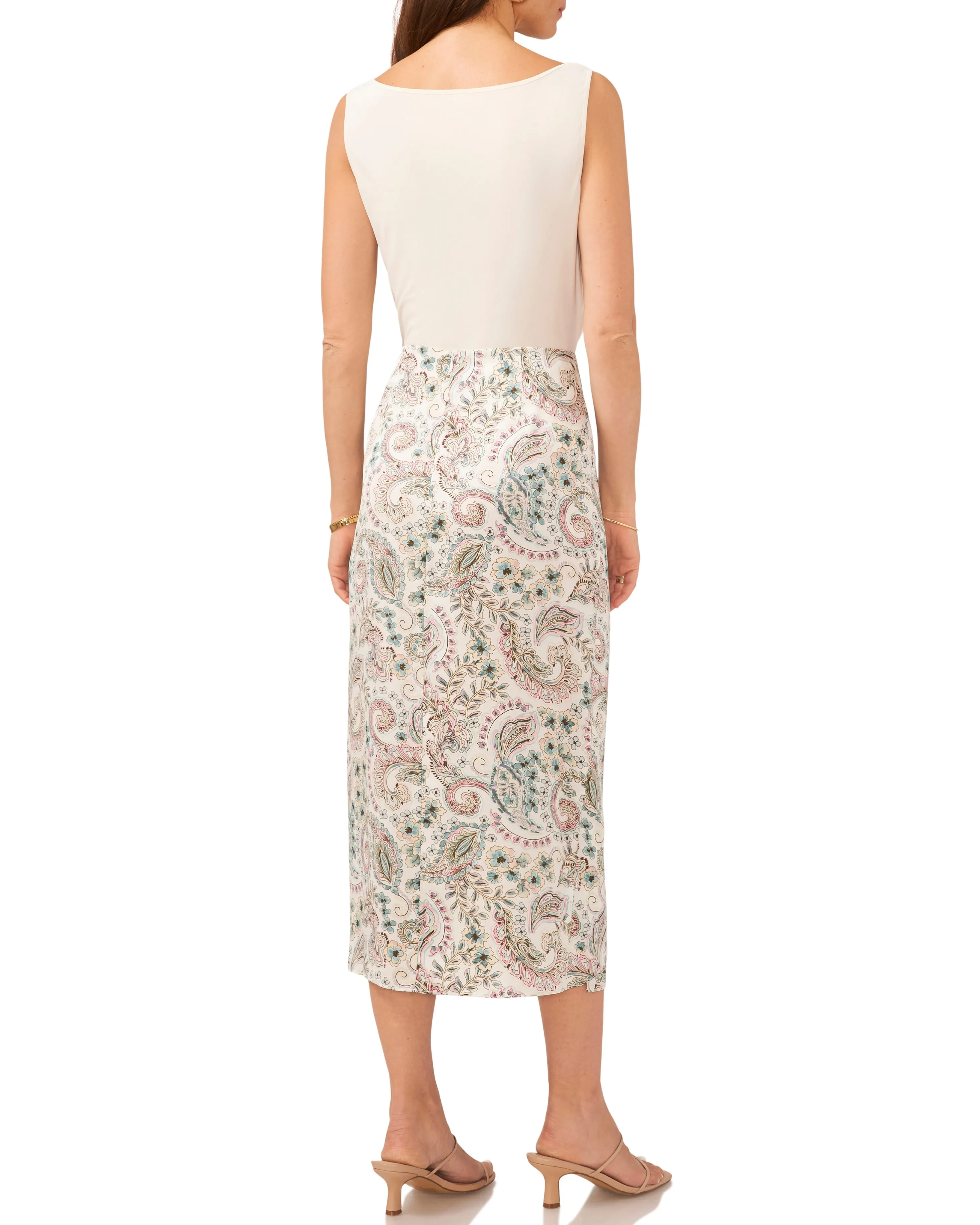 Paisley Print Faux Wrap Skirt