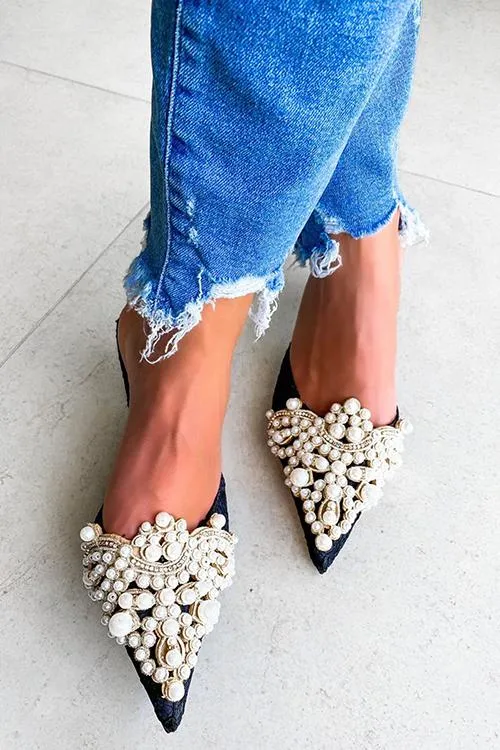 Pearl Lace High Heel Mules