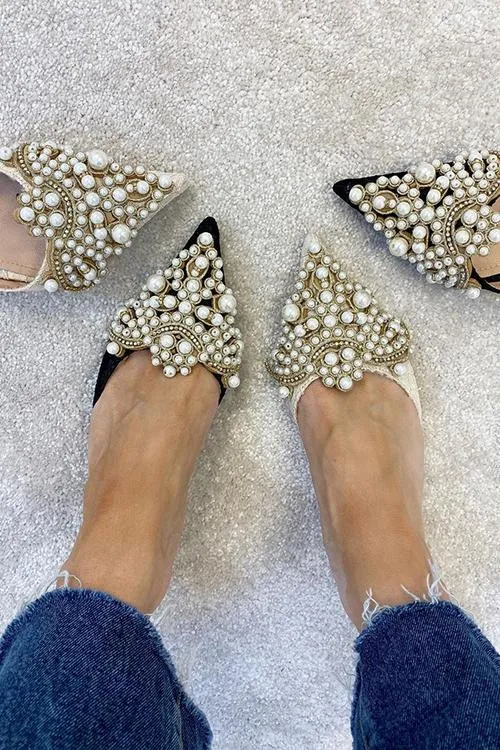 Pearl Lace High Heel Mules