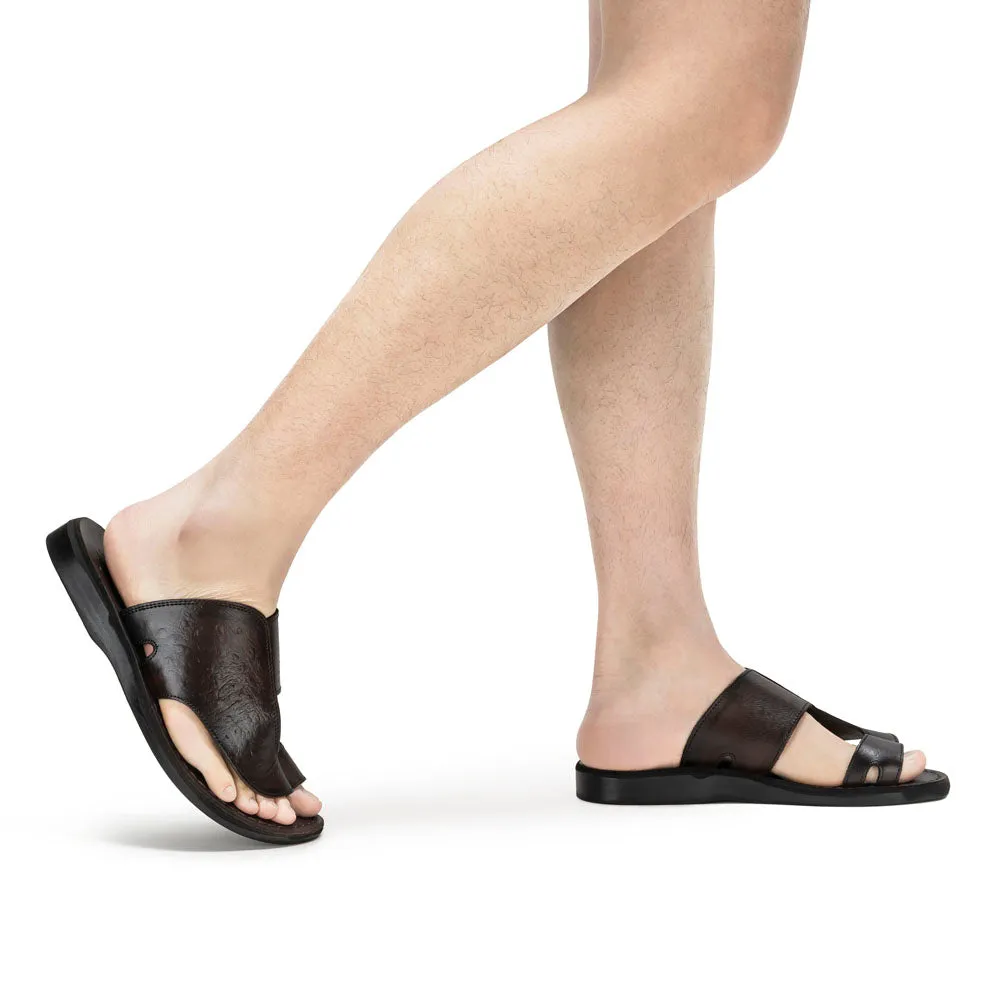 Peter LE - Leather Toe Strap Sandal | Brown Ostrich