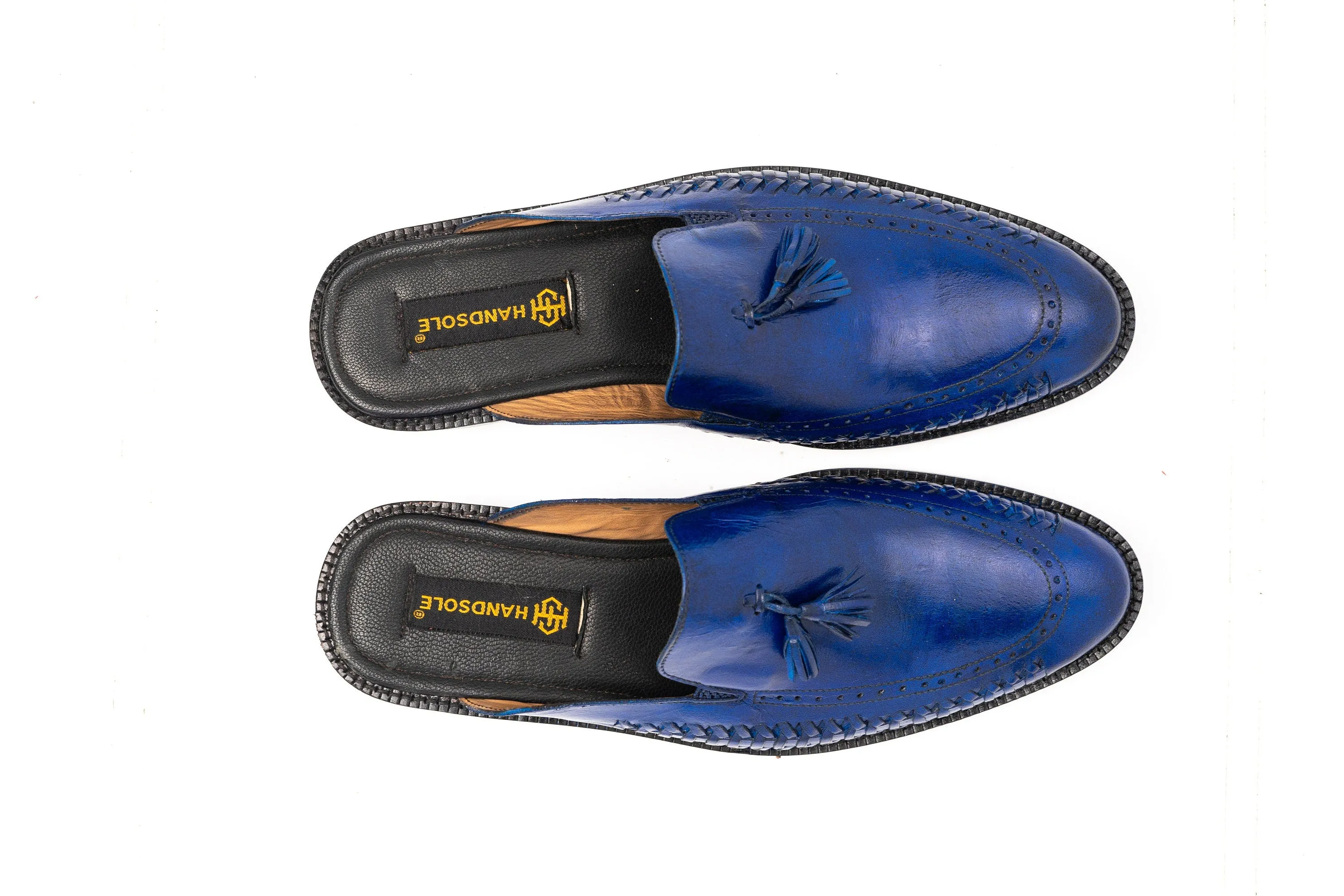 Royal blue or any Color of Your Choice Whole Cut loafer Backless Slip On Mule Cow Crust Leather Custom Made-To-Order Shoes  Unique Premium