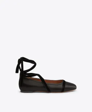 Spencer Black Satin Flat Pumps