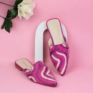 Spunkz Bridal Pink Hand Embroidery Mules