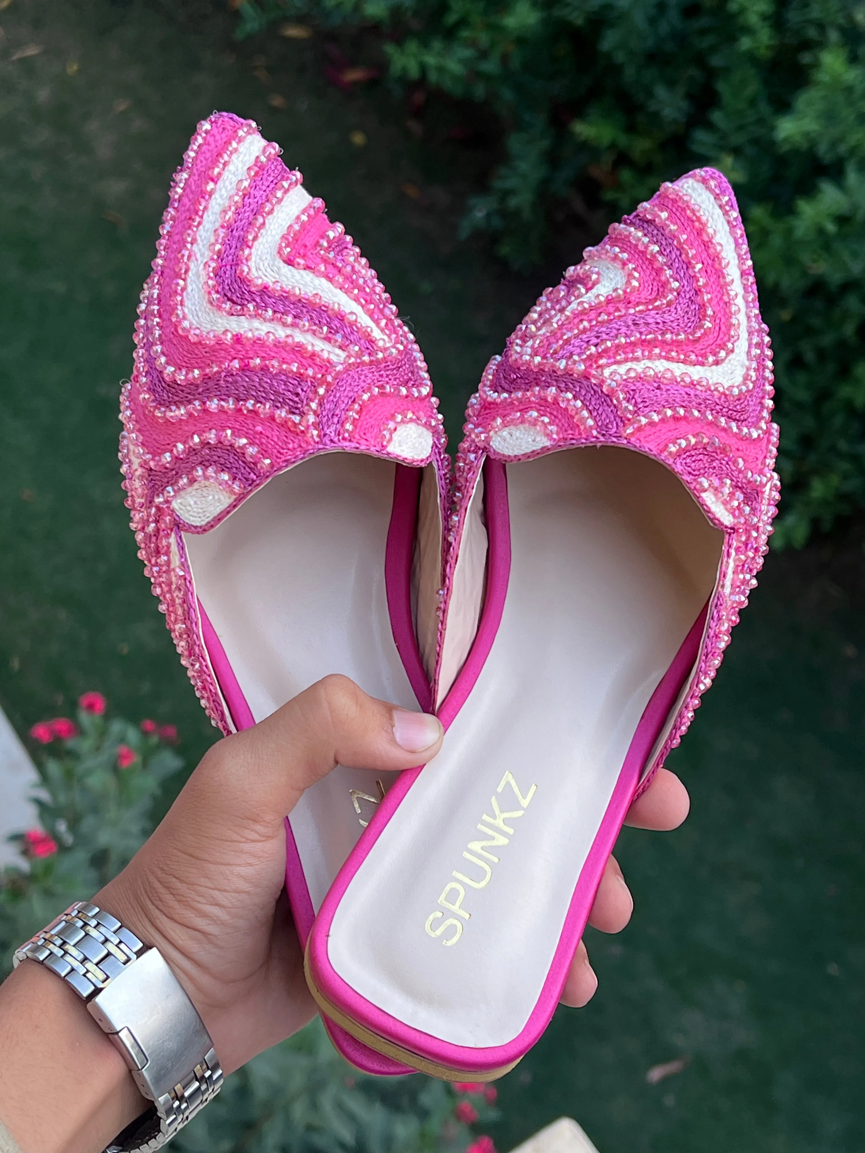 Spunkz Bridal Pink Hand Embroidery Mules