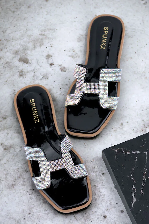 Spunkz Her H Style Oran Black Flat Sandals