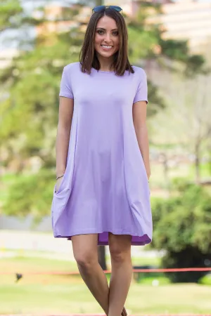 The Perfect Piko Short Sleeve Swing Dress-Lilac