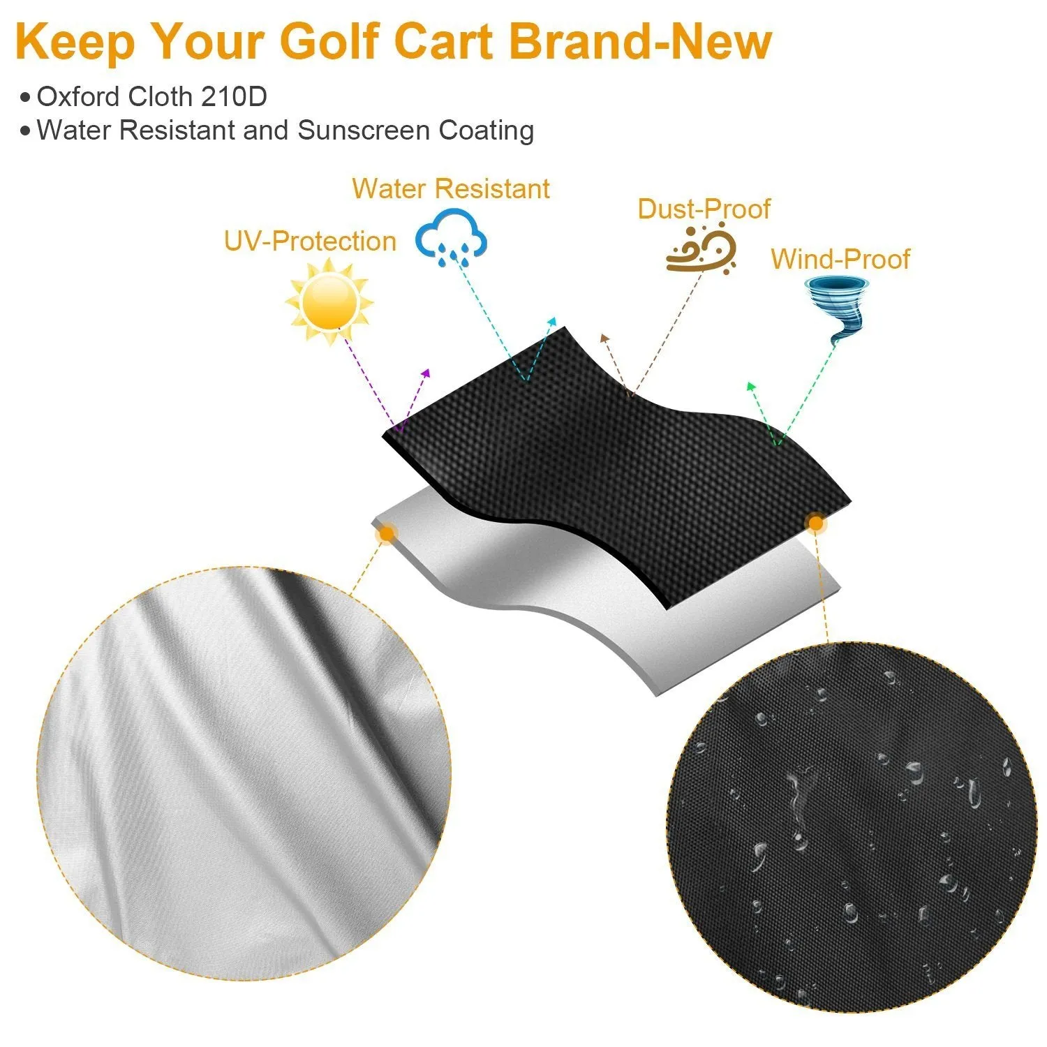 Universal 4 Passenger Golf Cart Cover 210D