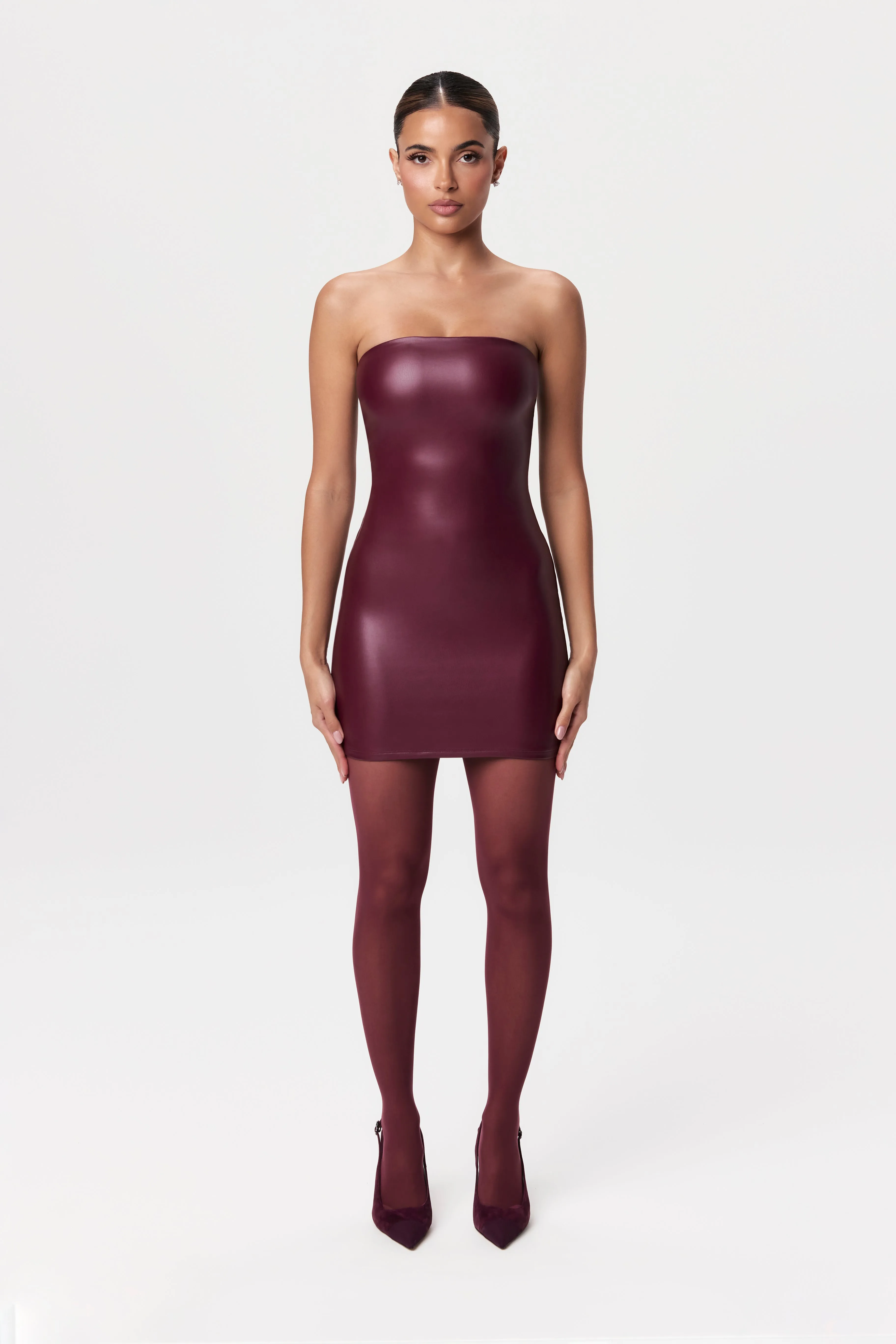 Vegan Leather Tube Mini Dress