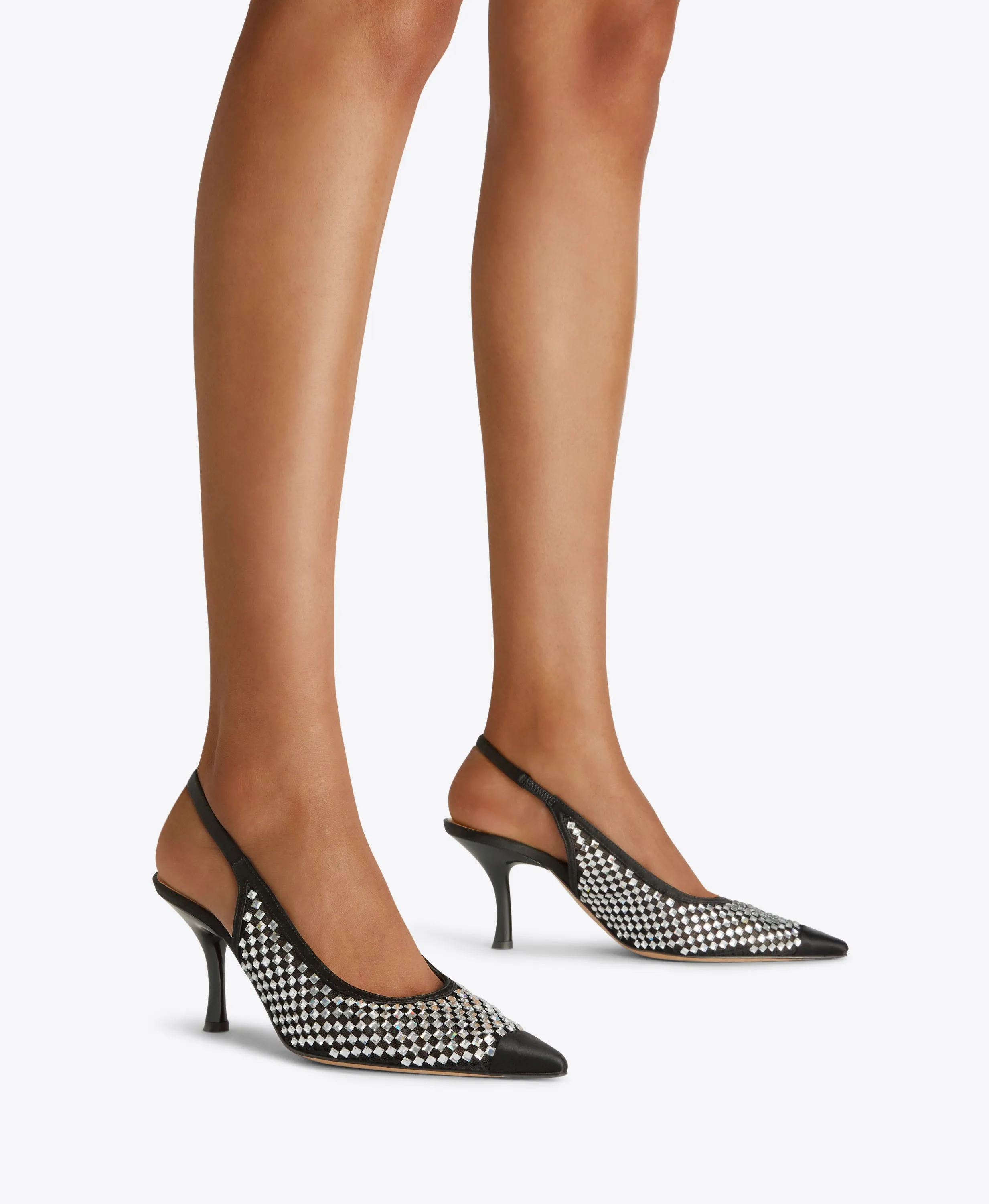 Vesper 70 Black Crystal Satin Slingbacks