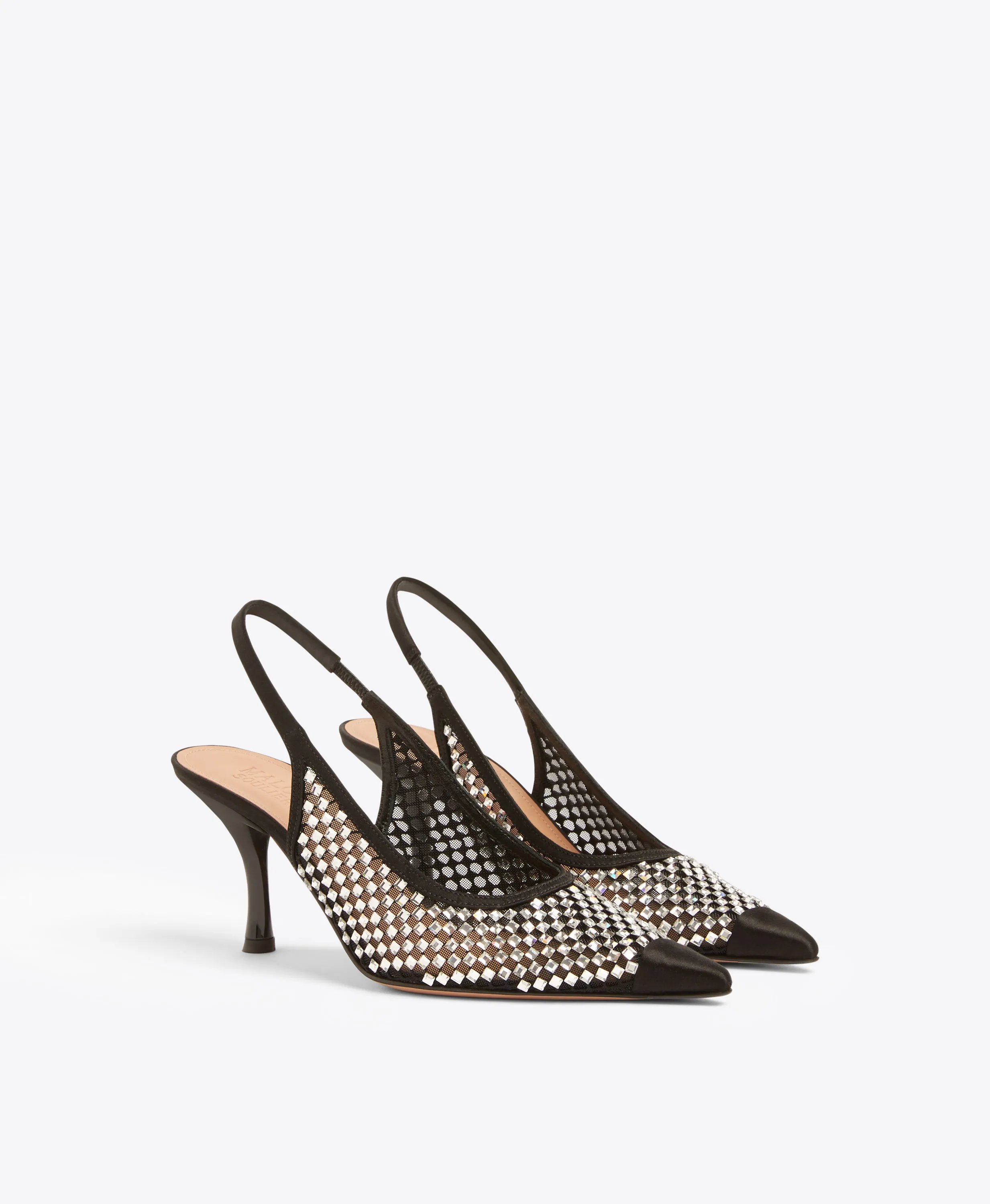 Vesper 70 Black Crystal Satin Slingbacks