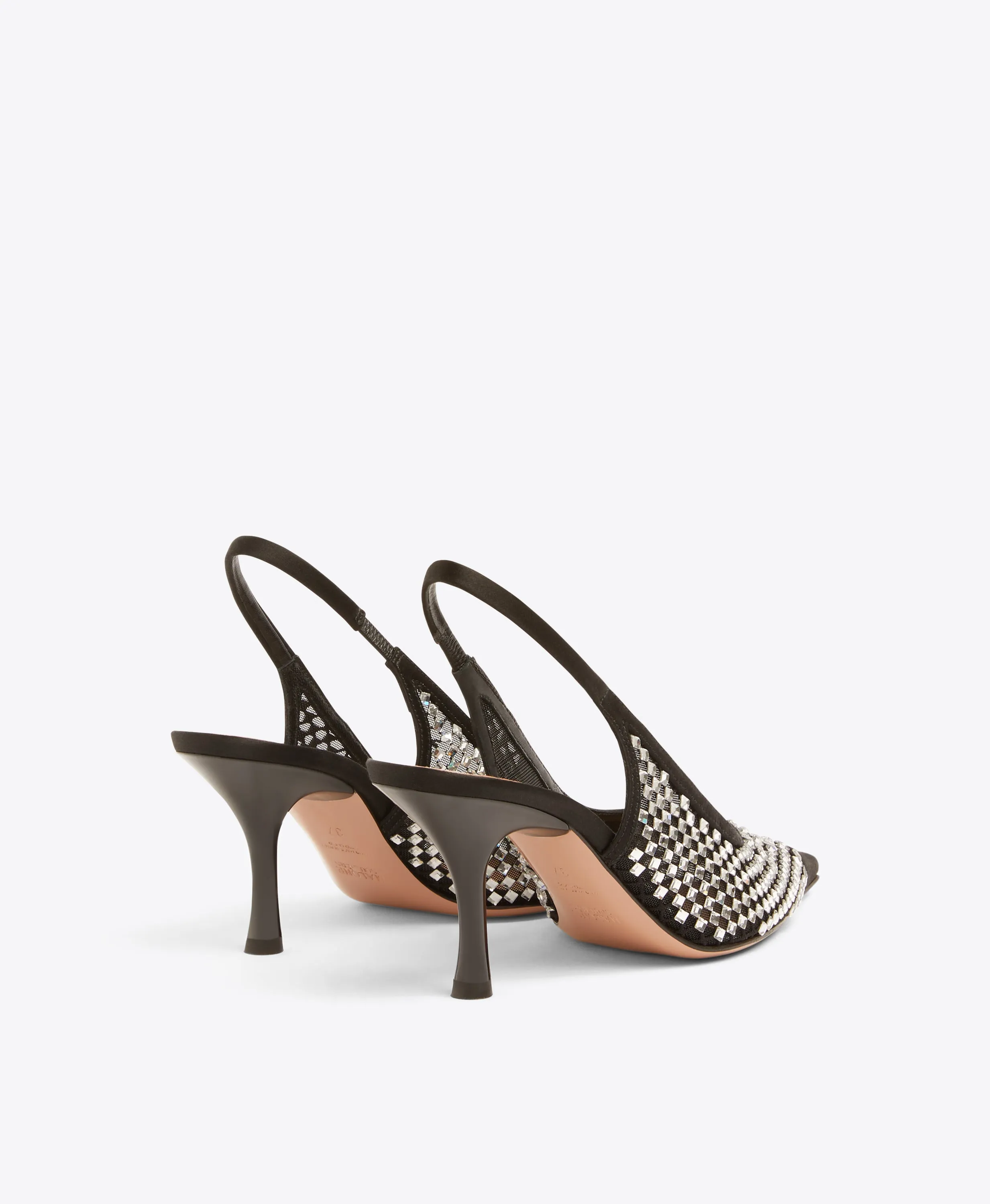 Vesper 70 Black Crystal Satin Slingbacks