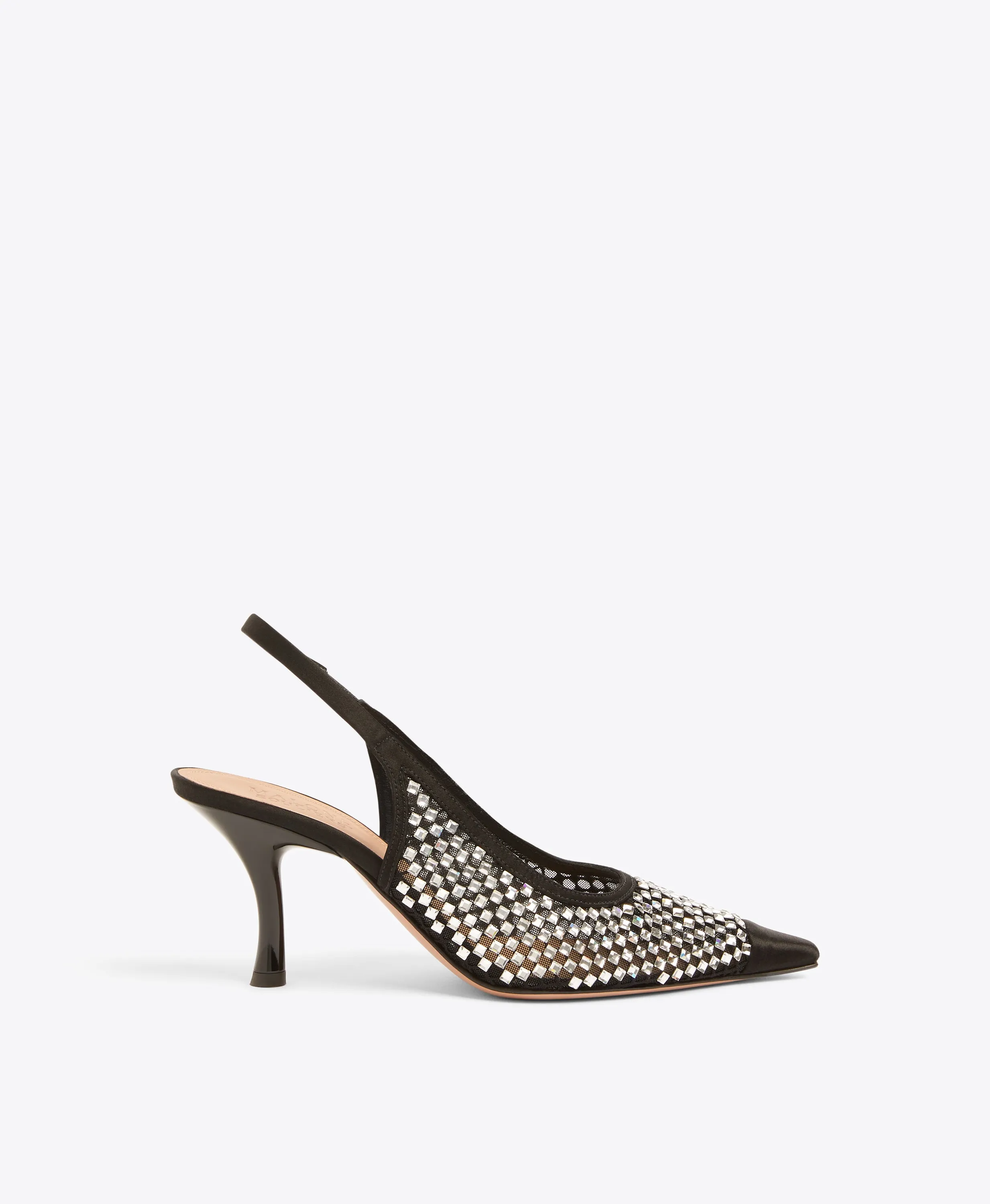 Vesper 70 Black Crystal Satin Slingbacks